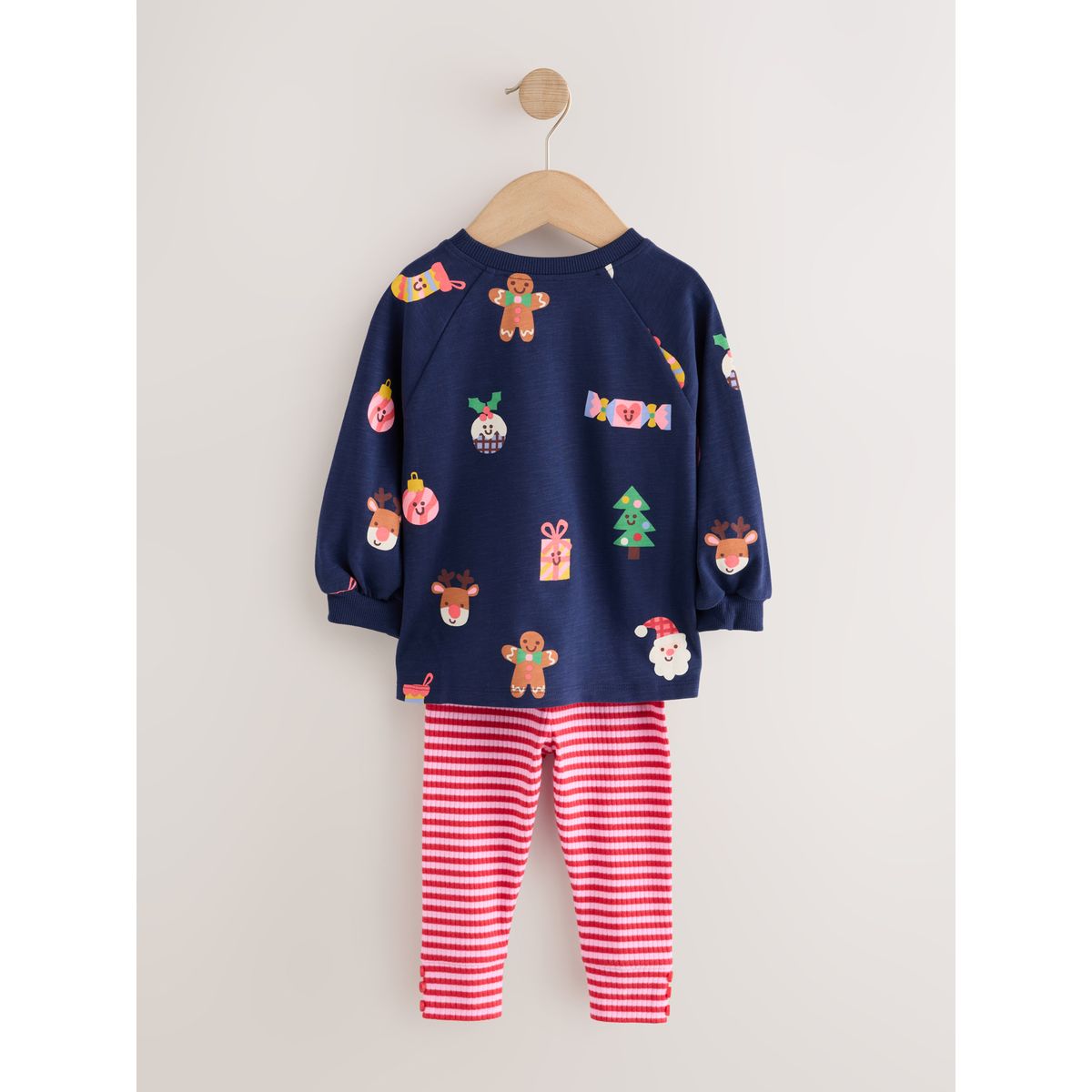 Haut côtelé à manches raglan et legging noël bleu marine, NEXT