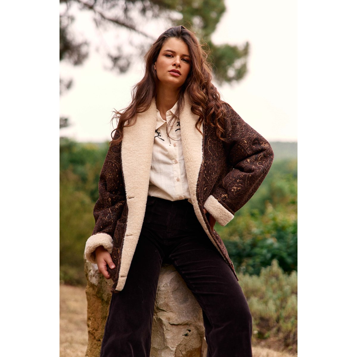 MANTEAU imprimé cachemire NOELIA 16-marron, LA PETITE ETOILE