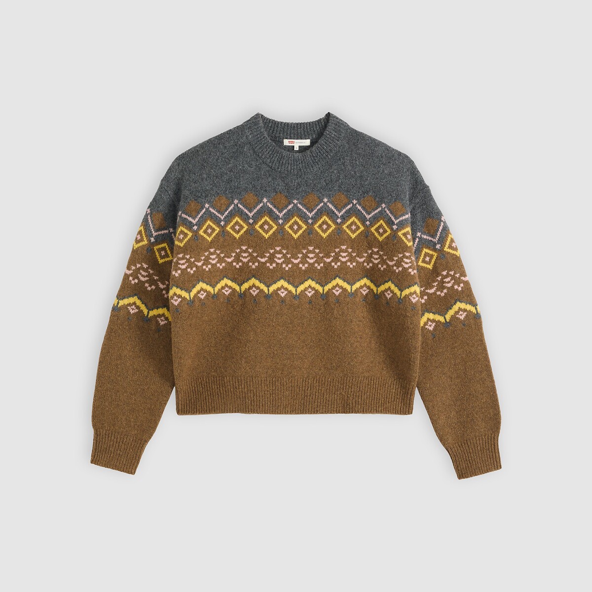 Pull jacquard col rond camel, LEVI'S