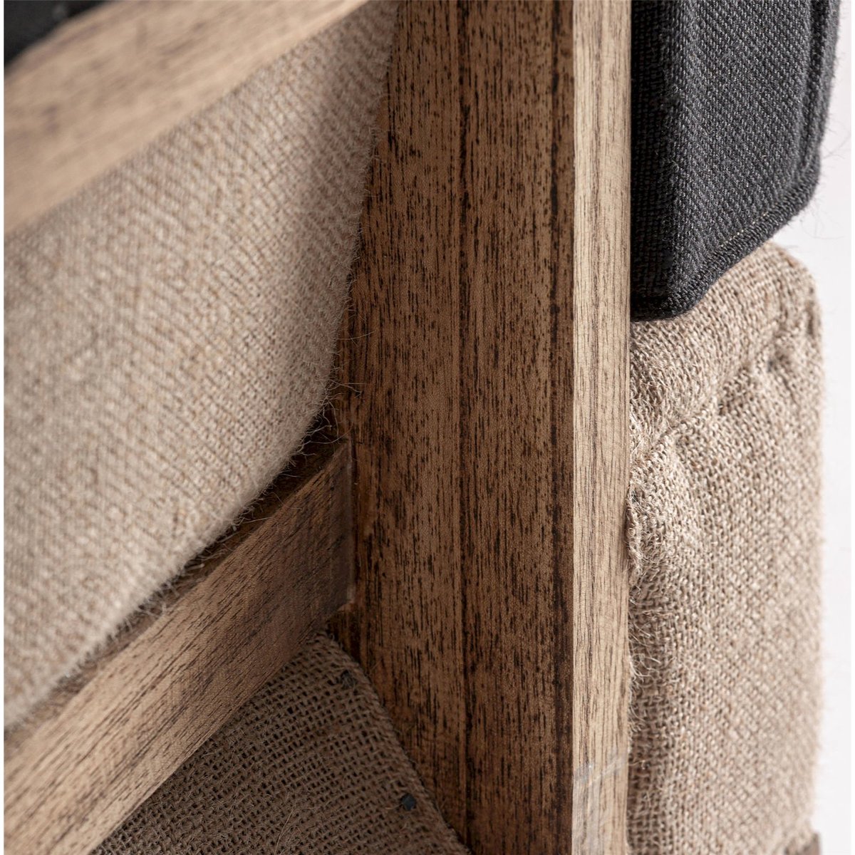 Fauteuil bergère haut dossier bois et lin noir et bois brun, RECOLLECTION