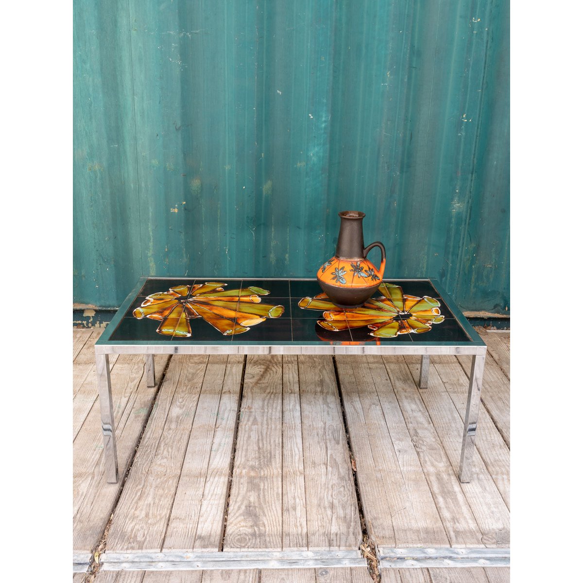 Table basse chromée et en céramique Donna N°1077 - Bon état argenté, DEBONGOUT