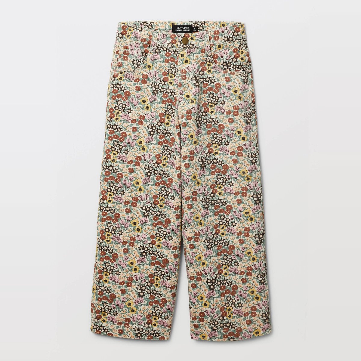 Pantalon twill imprimé en coton blé, MONOPRIX