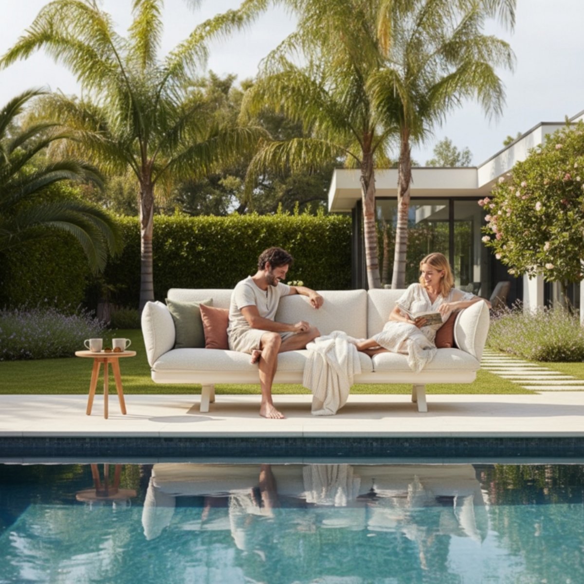 Canapé 3 places modulable en aluminium, CAMILLE beige, AU JARDIN DE CHLOÉ