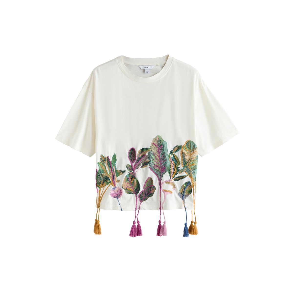 T-shirt à manches courtes avec légumes brodés écru, NEXT