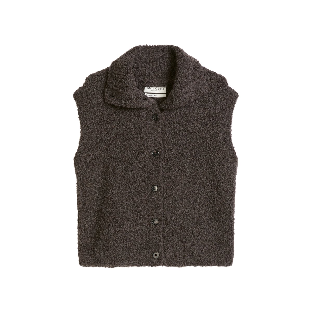 Cardigan sans manches, coupe slim en fil bouclé marron, MARC O'POLO