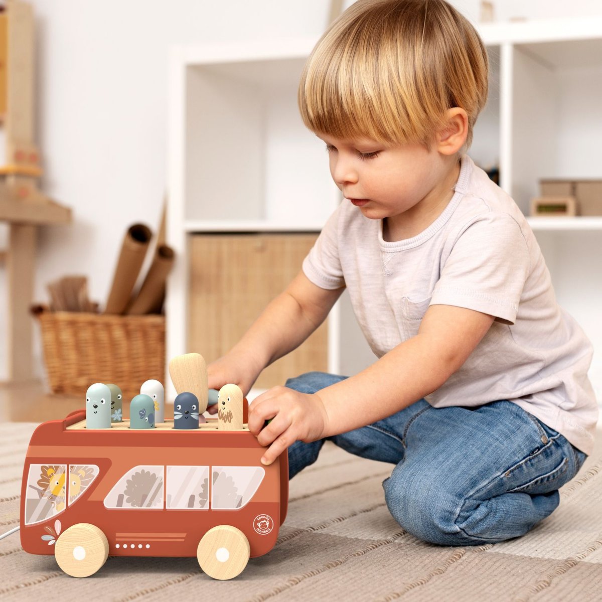Jeu d'encastrement taptap bus multicolore, SPEEDY MONKEY