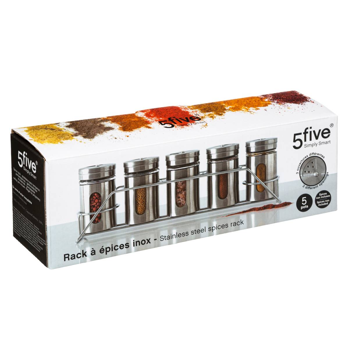 Support 5 pots à épices argent, 5FIVE SIMPLY SMART