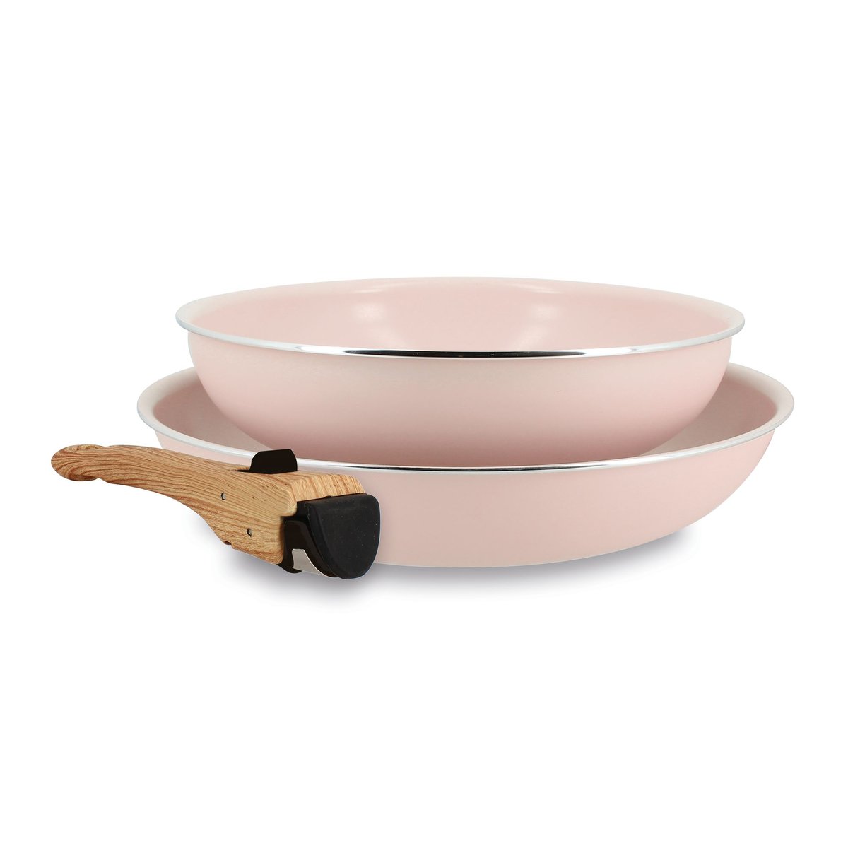 Lot de 2 poêles 22/26 cm en aluminium avec poignée, COLORAMA rose, MENASTYL