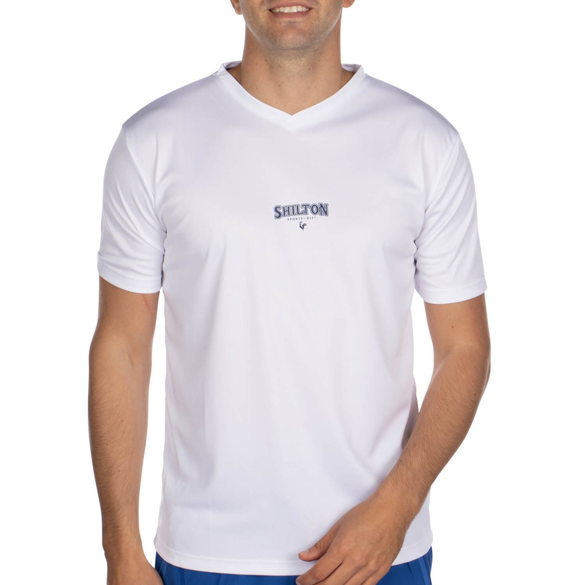 T-shirt de sport col V blanc, SHILTON