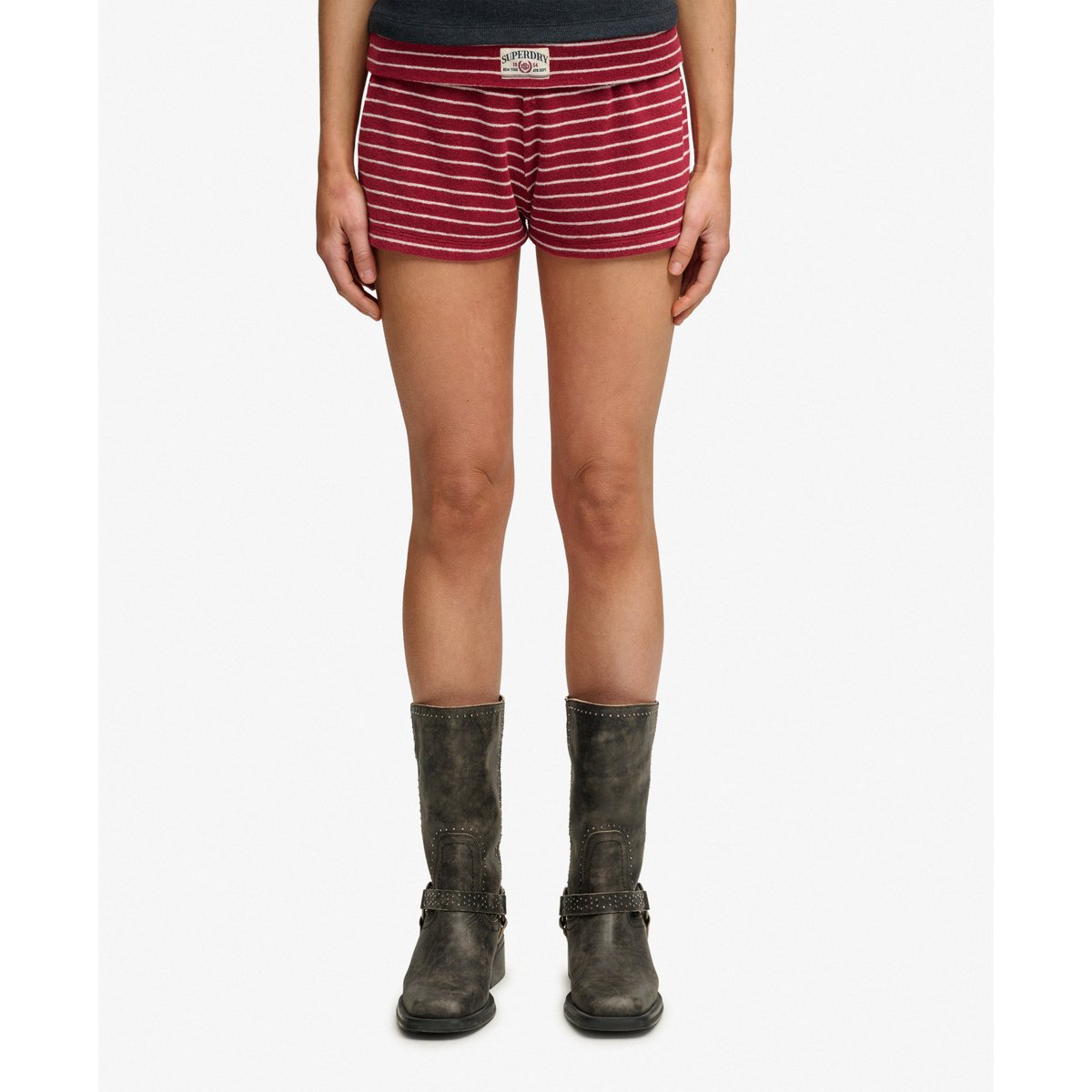 Short en tissu éponge à revers Athletic Essentials rayé rouge porto, SUPERDRY