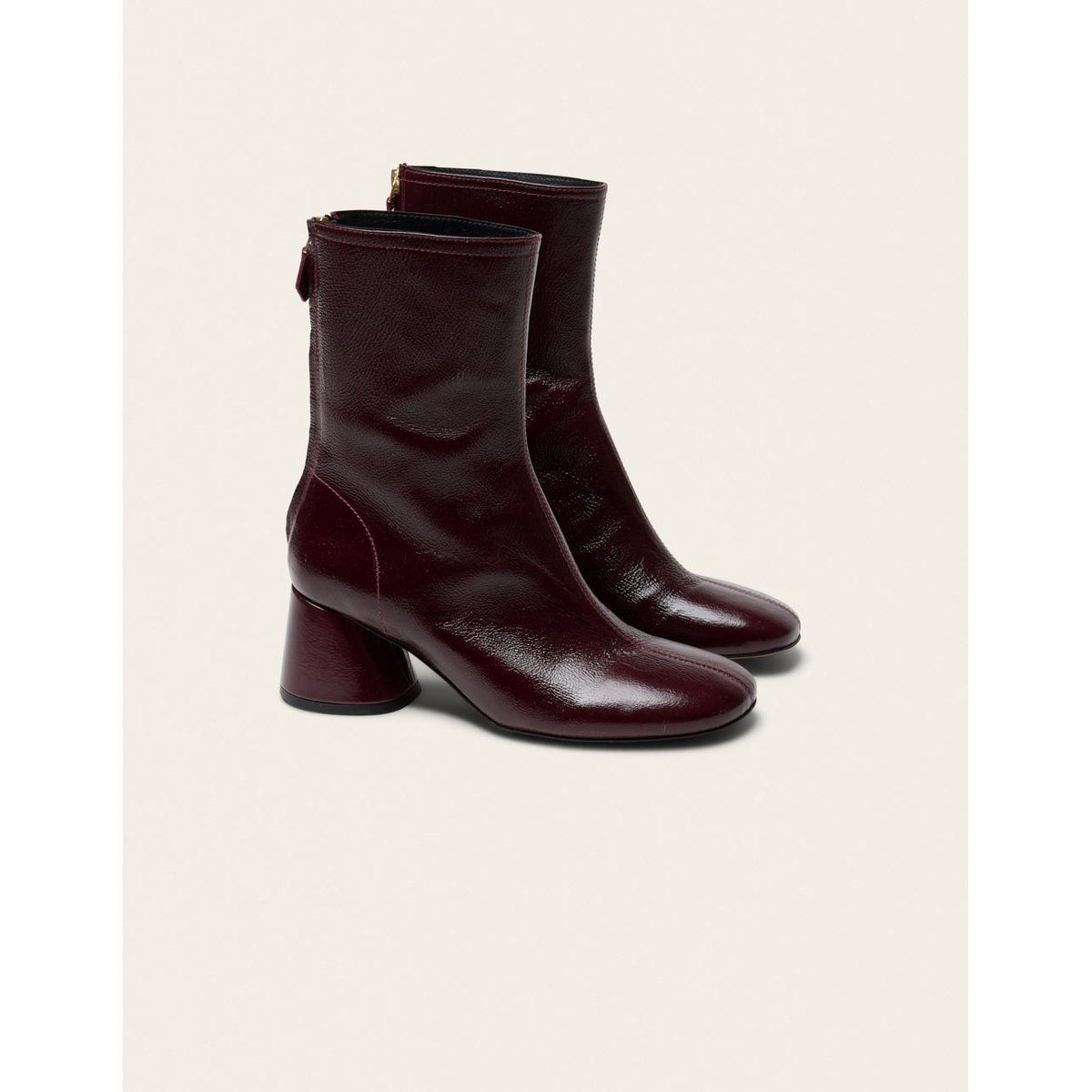 Bottines à talons ONA cuir plissé verni bordeaux, ODAJE