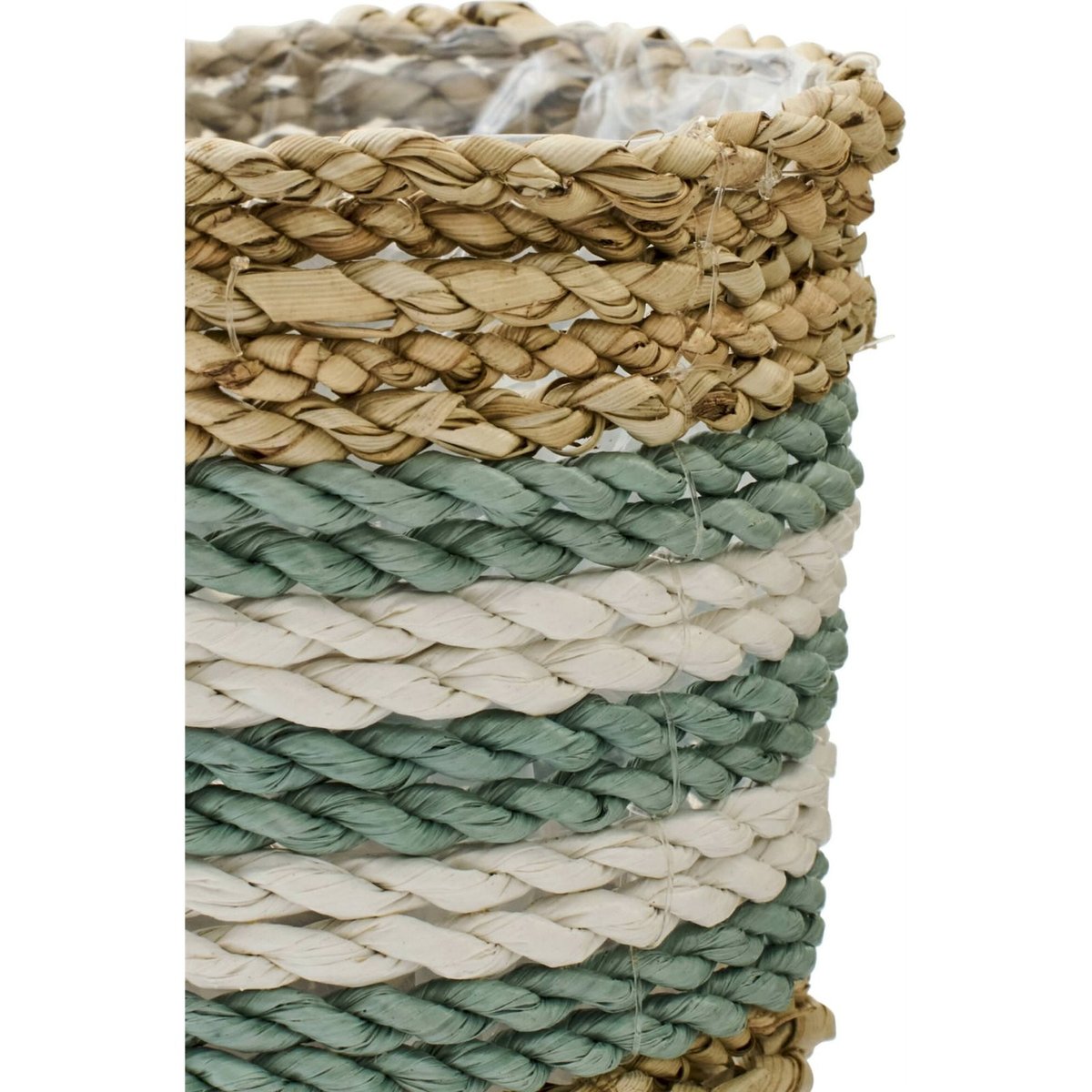 Lot de 3 cache-pots en jonc de mer tressé naturel et turquoise, RECOLLECTION