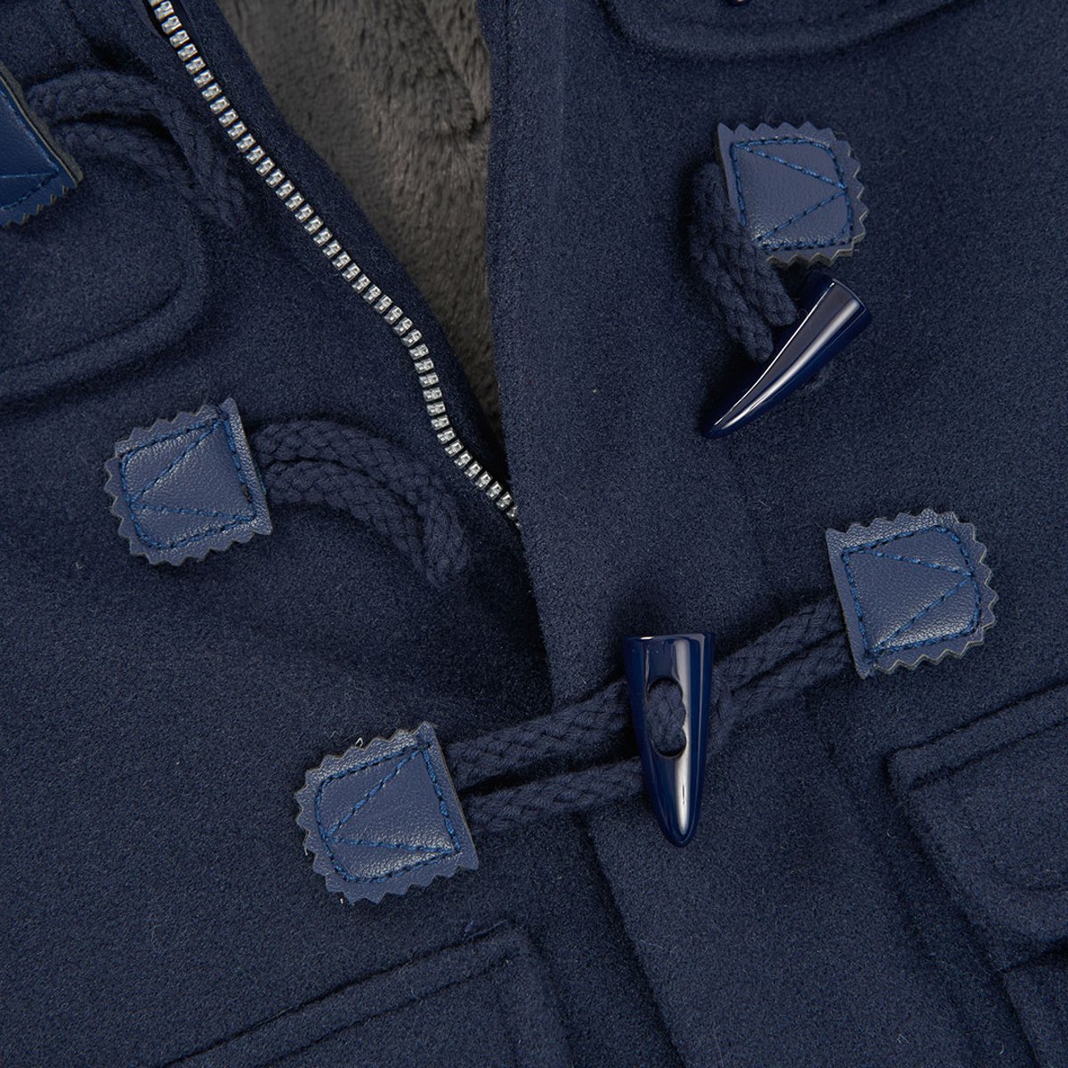Duffle-coat garçon en drap à capuche bleu, BOBOLI