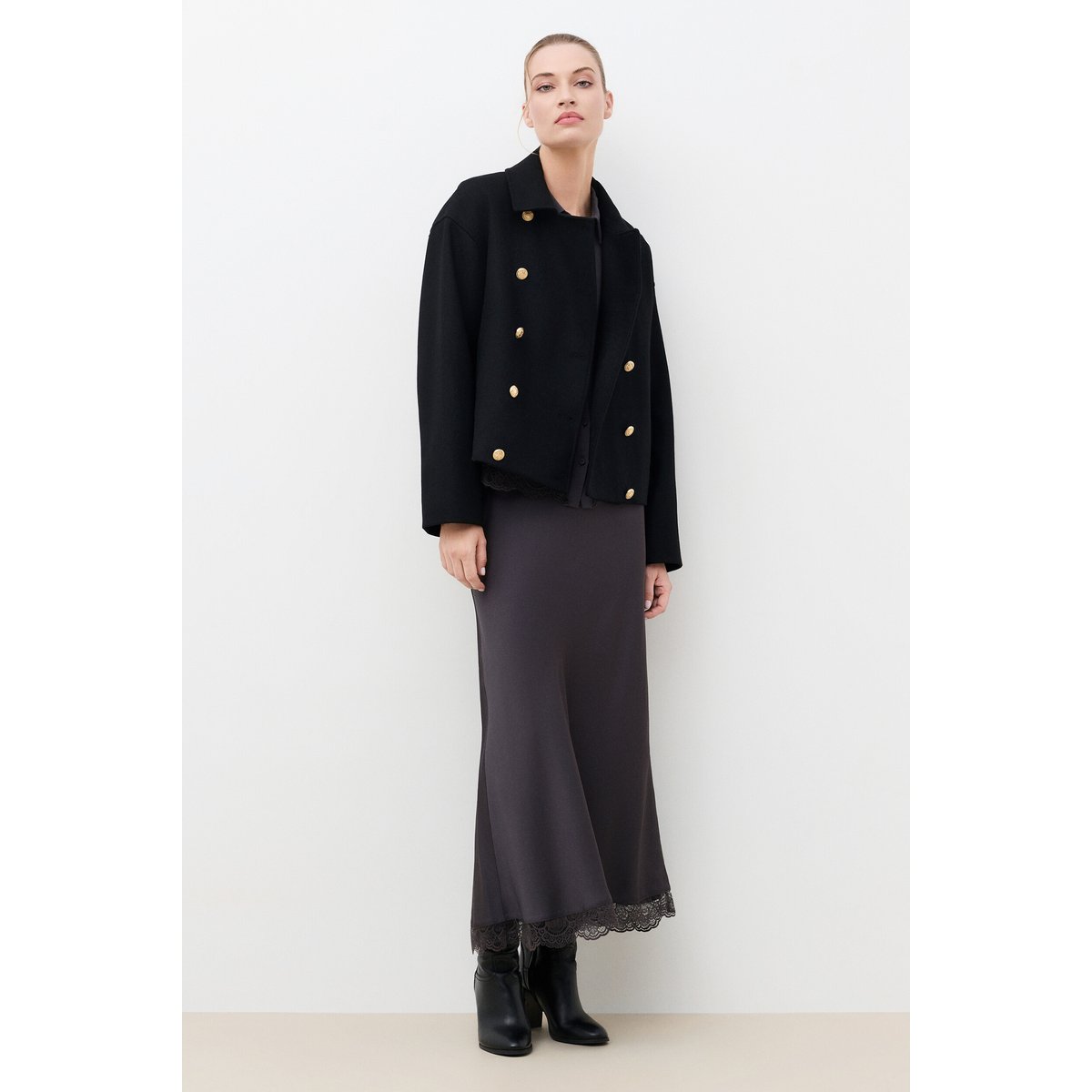 Manteau droit en laine GTIFFANY noir, CAROLL
