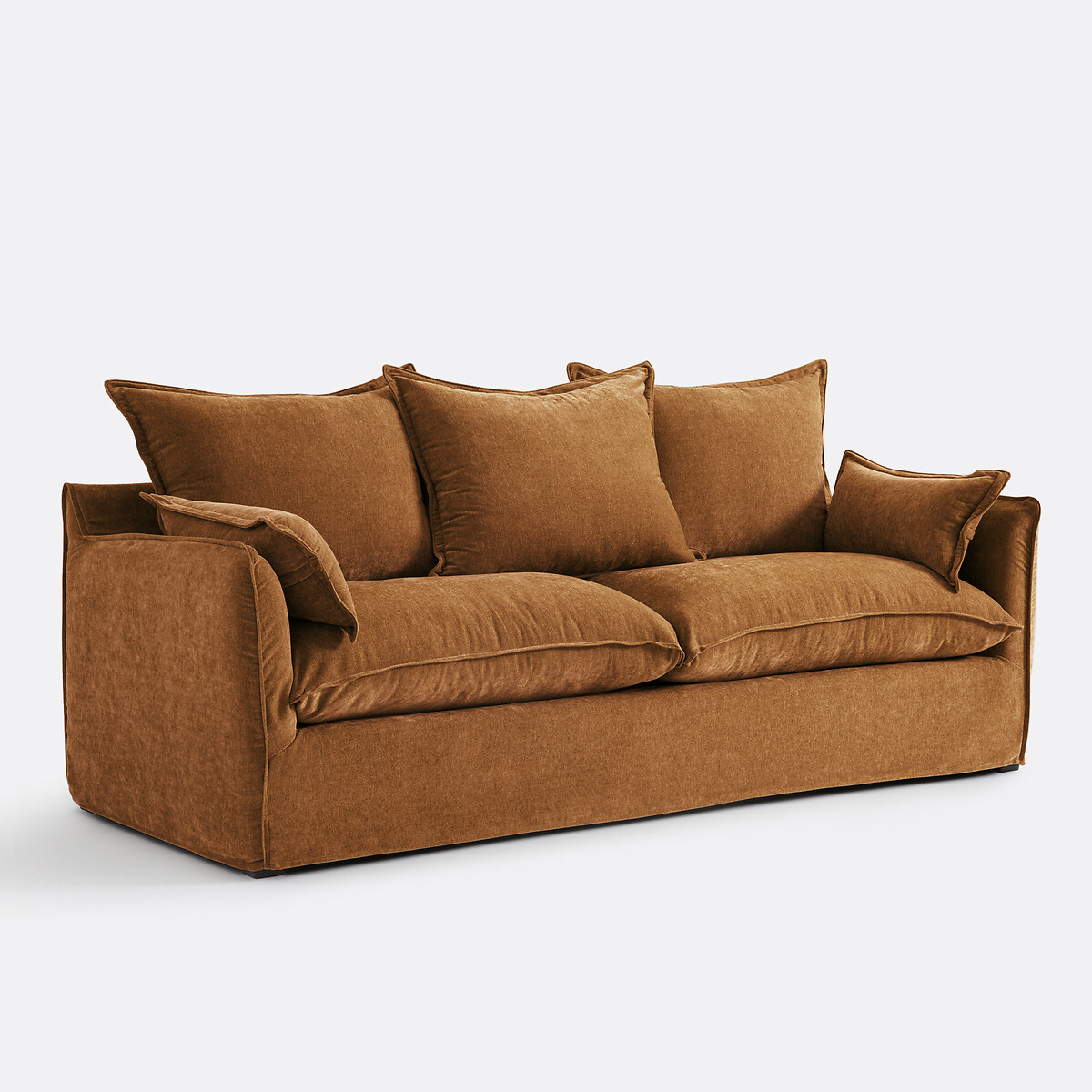 Odna Velvet-Touch 3 Seater Sofa with Removable Cover mid-brown , LA REDOUTE INTERIEURS