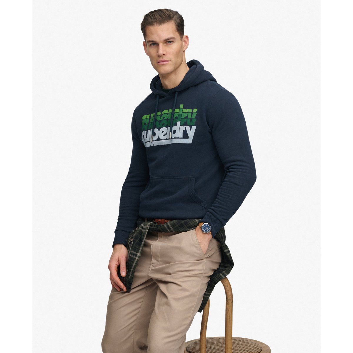 Sweat à capuche Stacked bleu marine éclipse, SUPERDRY