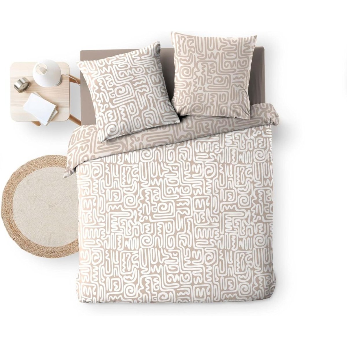 Housse de couette 240x220 + 2 taies 100% coton beige, DECORATIE