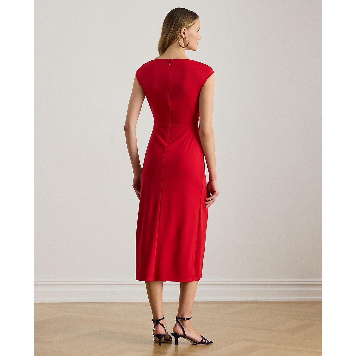 Robe midi manches courtes drapée  rouge, LAUREN RALPH LAUREN