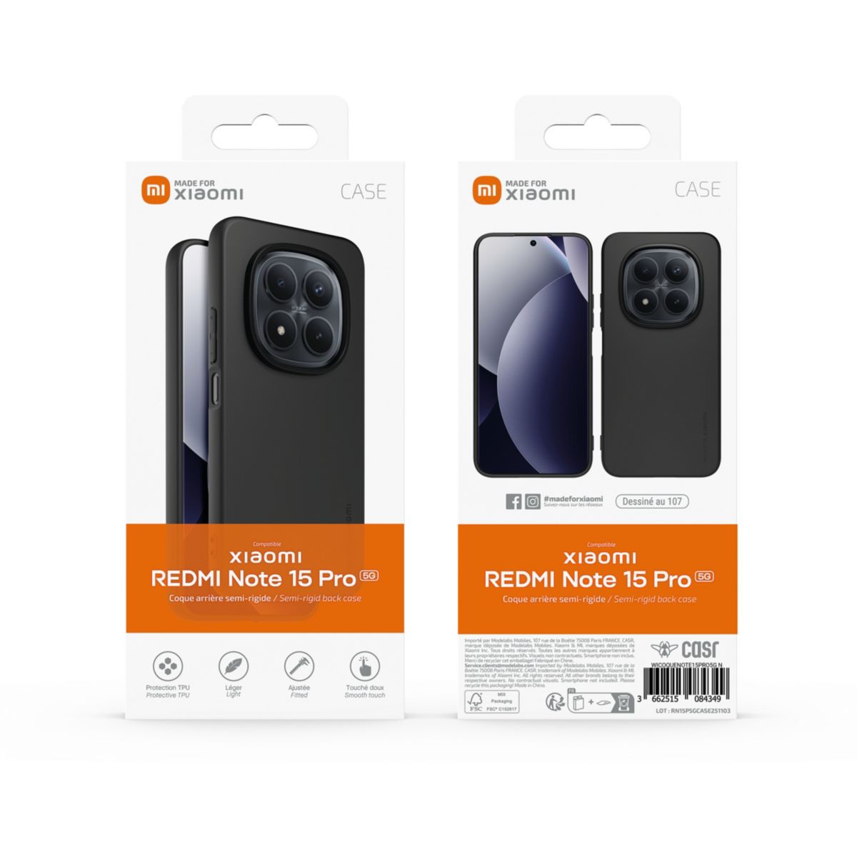 Coque Redmi Note 15 Pro 5G Noir couleur unique, MADE FOR XIAOMI