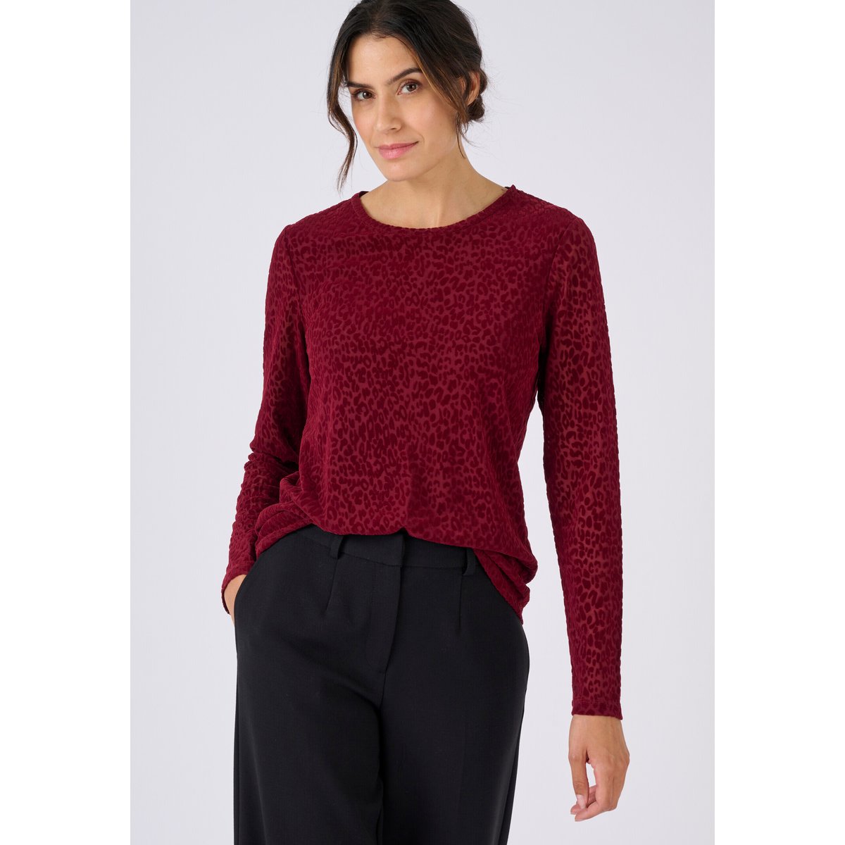 T-shirt maille dévorée rouge bordeaux, DAMART