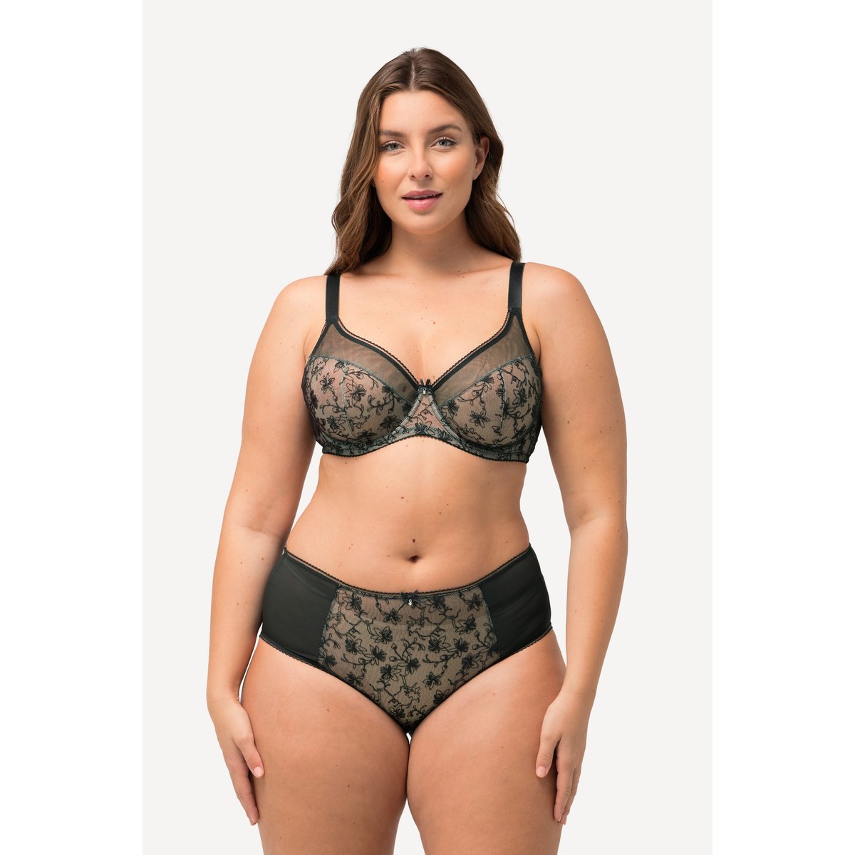 Culotte midi, mesh, dentelle florale noir, ULLA POPKEN