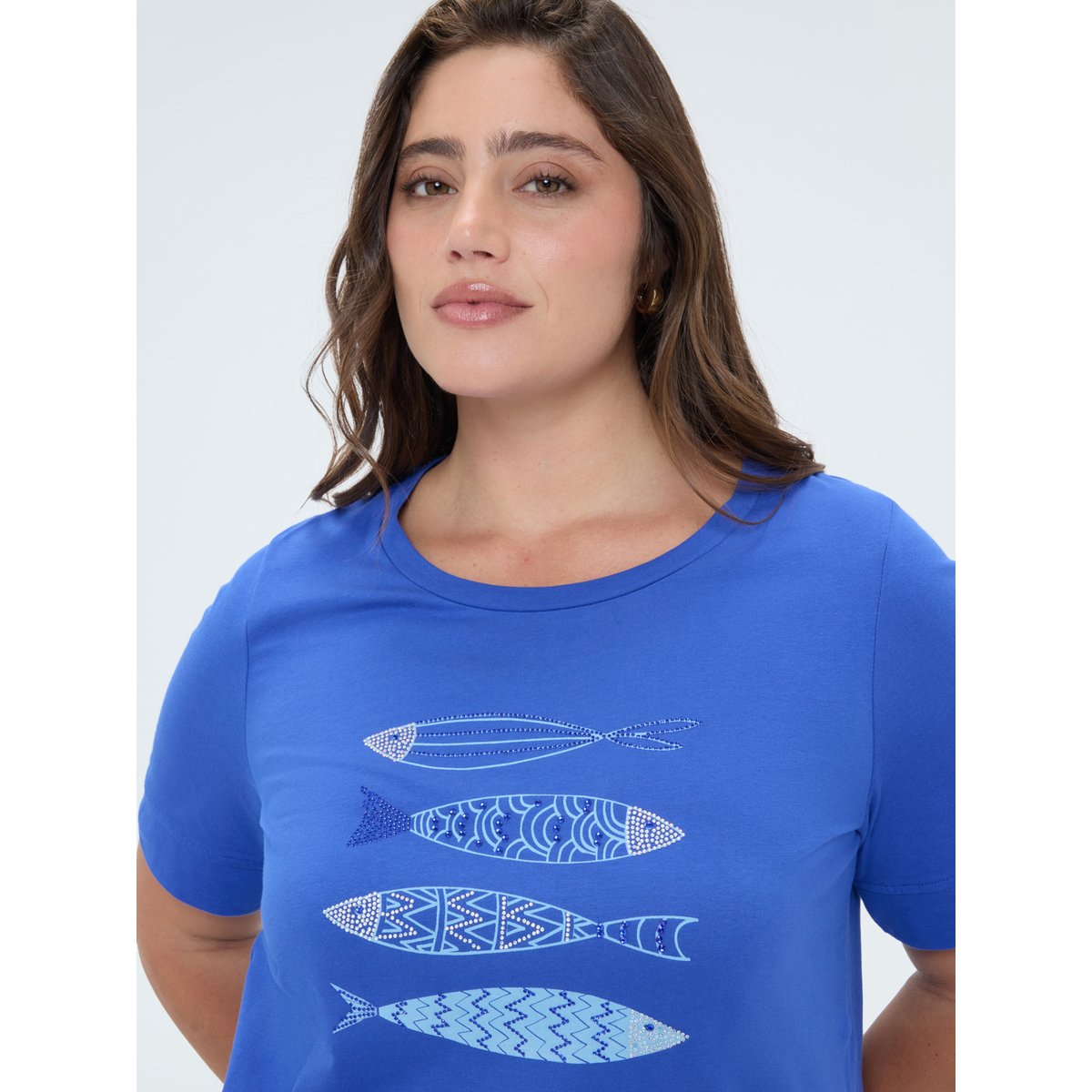 T-shirt avec imprimé et perles bleuet, FIORELLA RUBINO