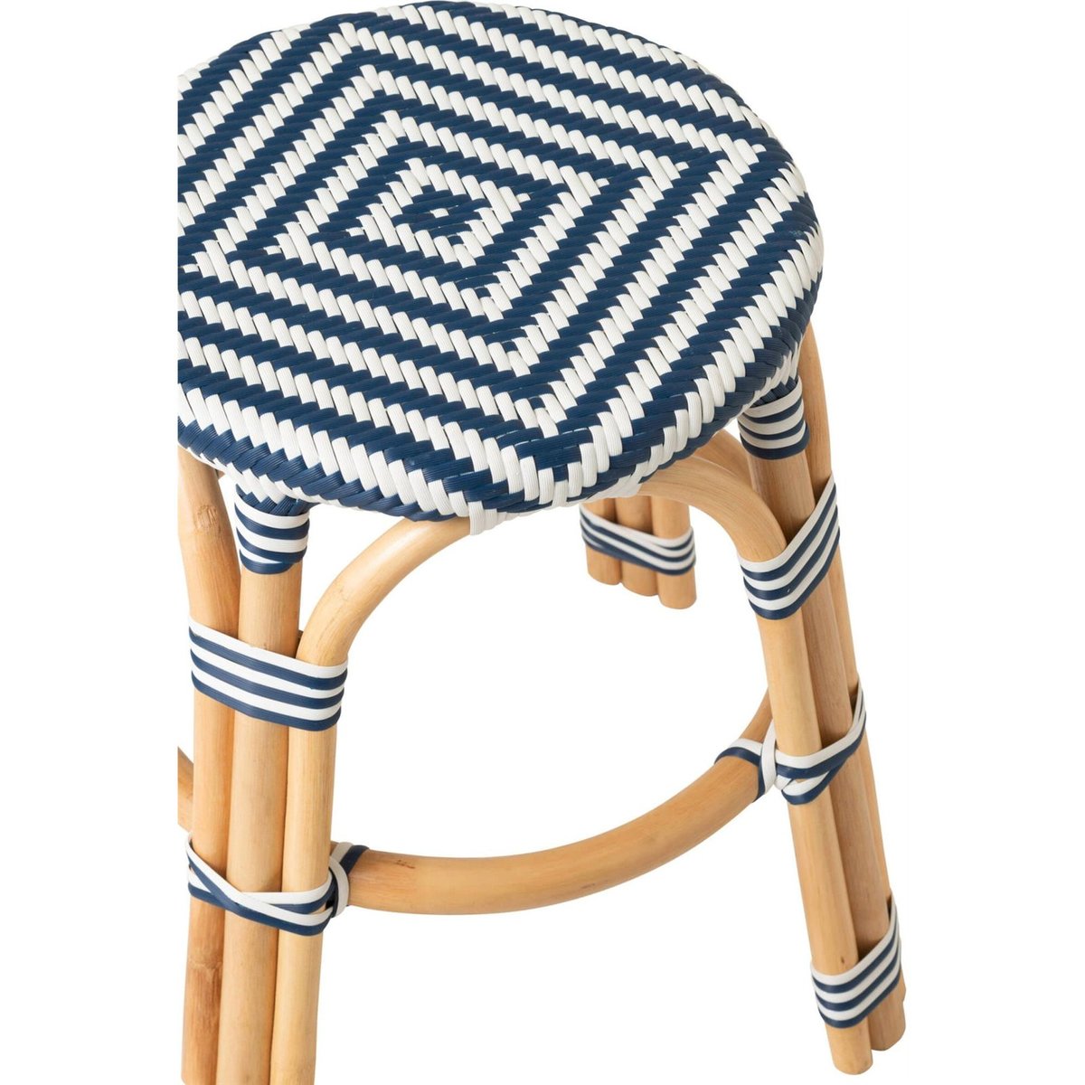 Tabouret en rotin fait main bleu et blanc, RECOLLECTION