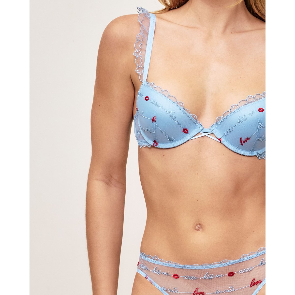 Soutien-gorge push-up avec broderies et messages d'amour KISSMESOFTLIZ bleu, UNDIZ