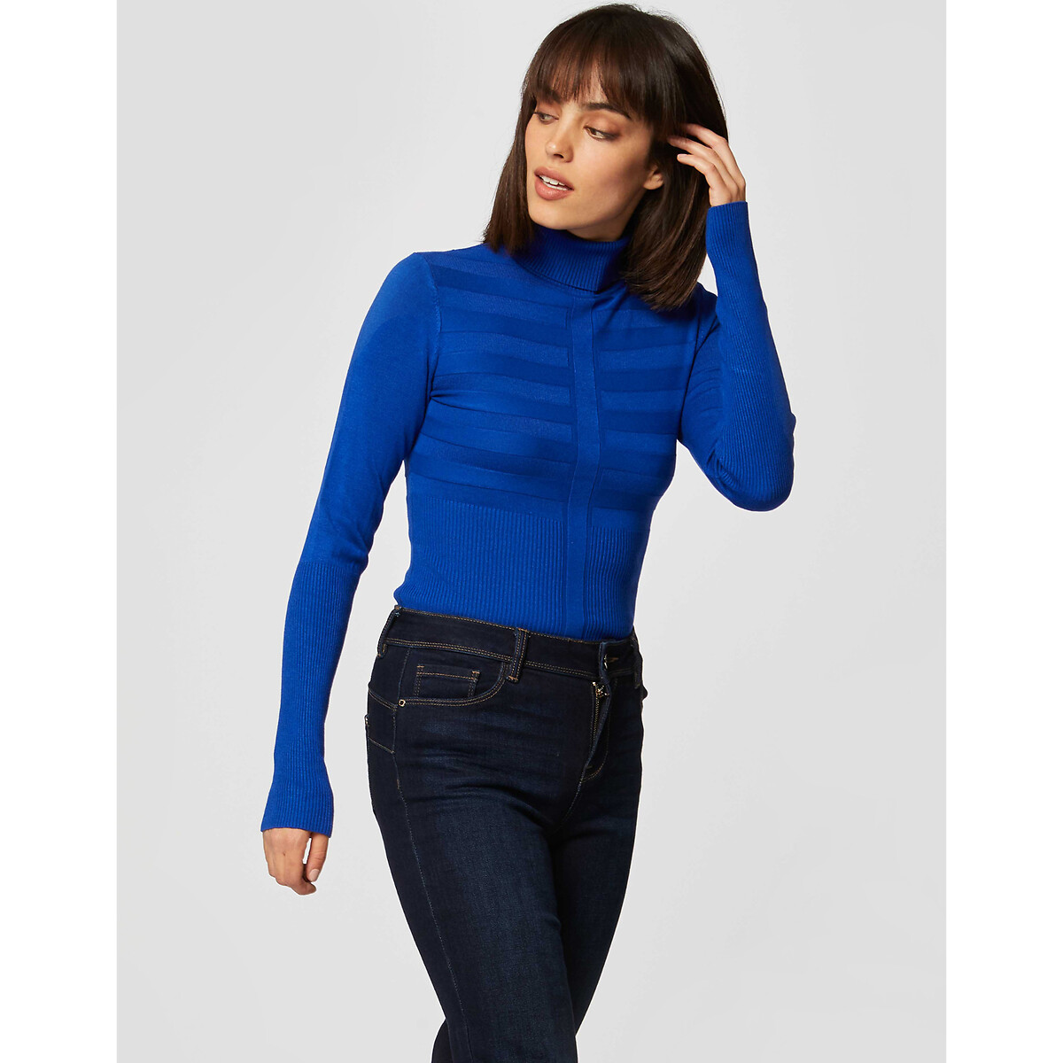 Pull col roulé fine maille bleu roi, MORGAN