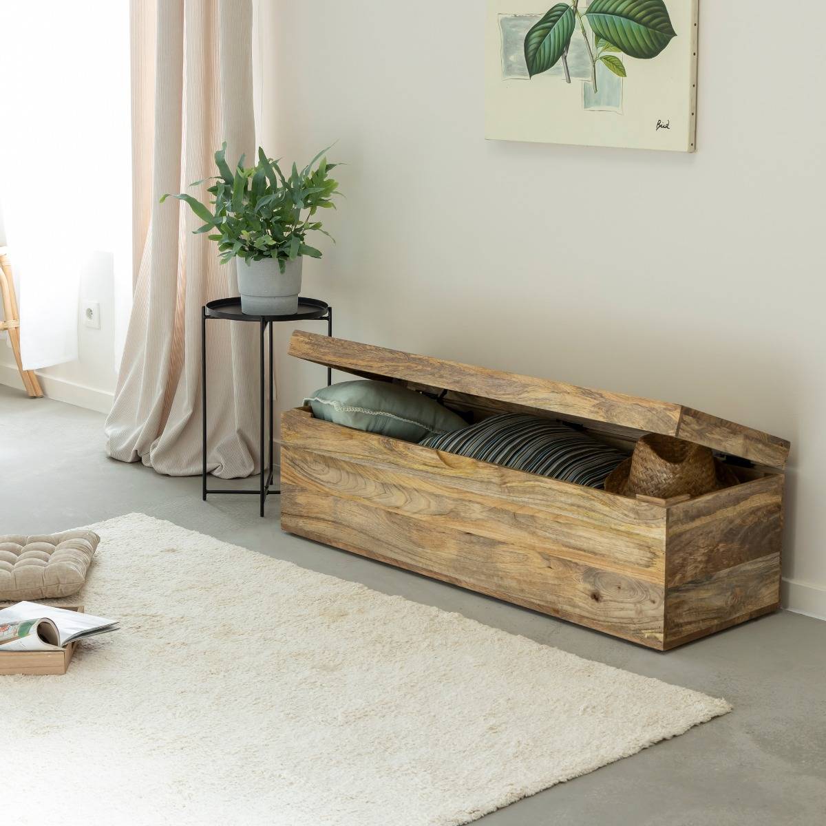 Coffre banc en bois de manguier BABETH bois clair, MADE IN MEUBLES