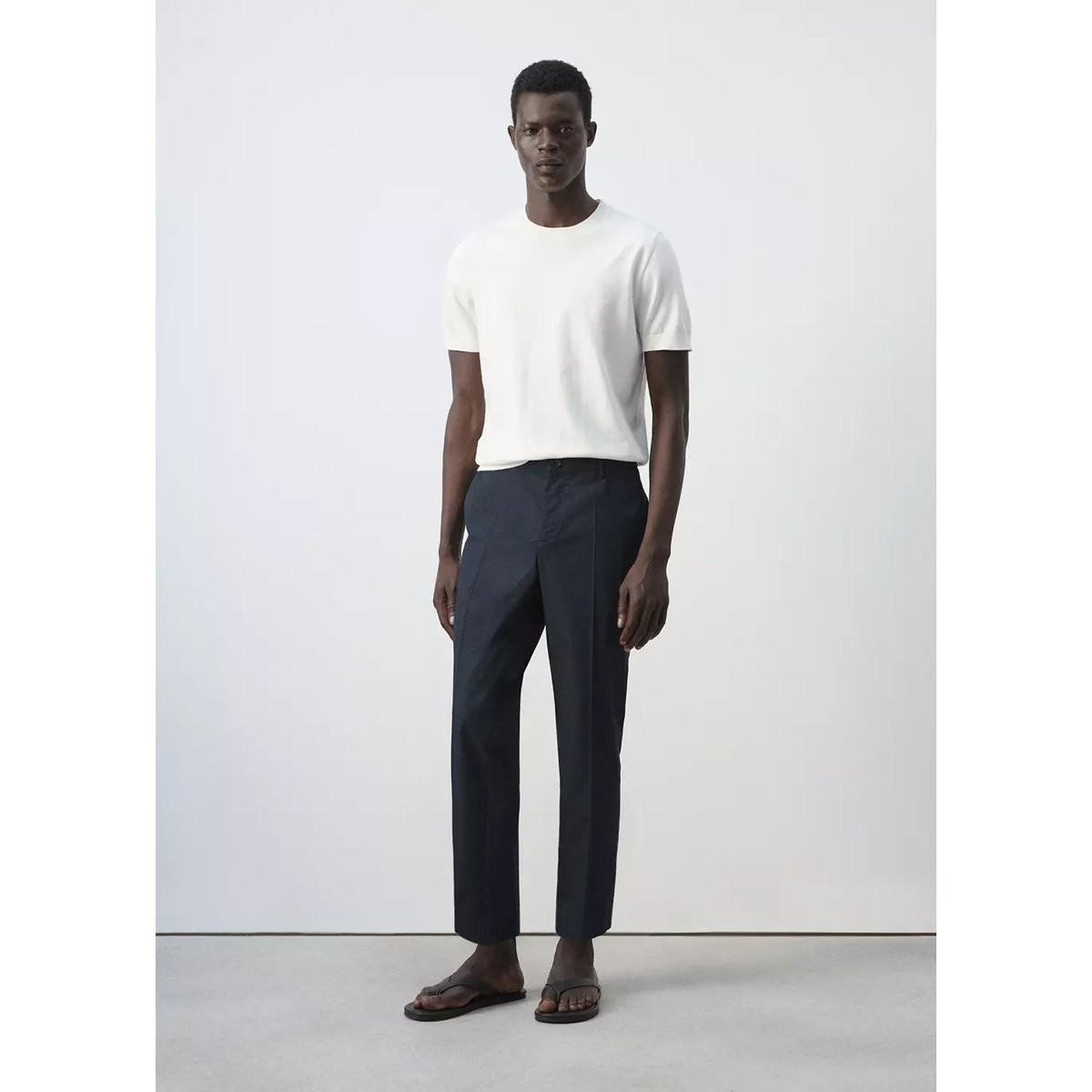 Pantalon slim fit cropped coton mélangé bleu marine, MANGO MAN