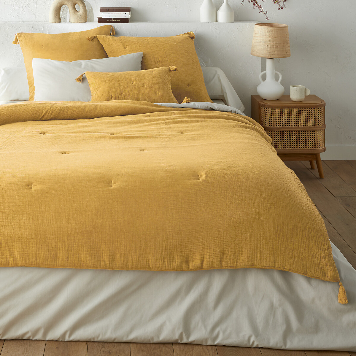 Housse coussin gaze de coton personnalisée Kumla jaune paille, LA REDOUTE INTERIEURS