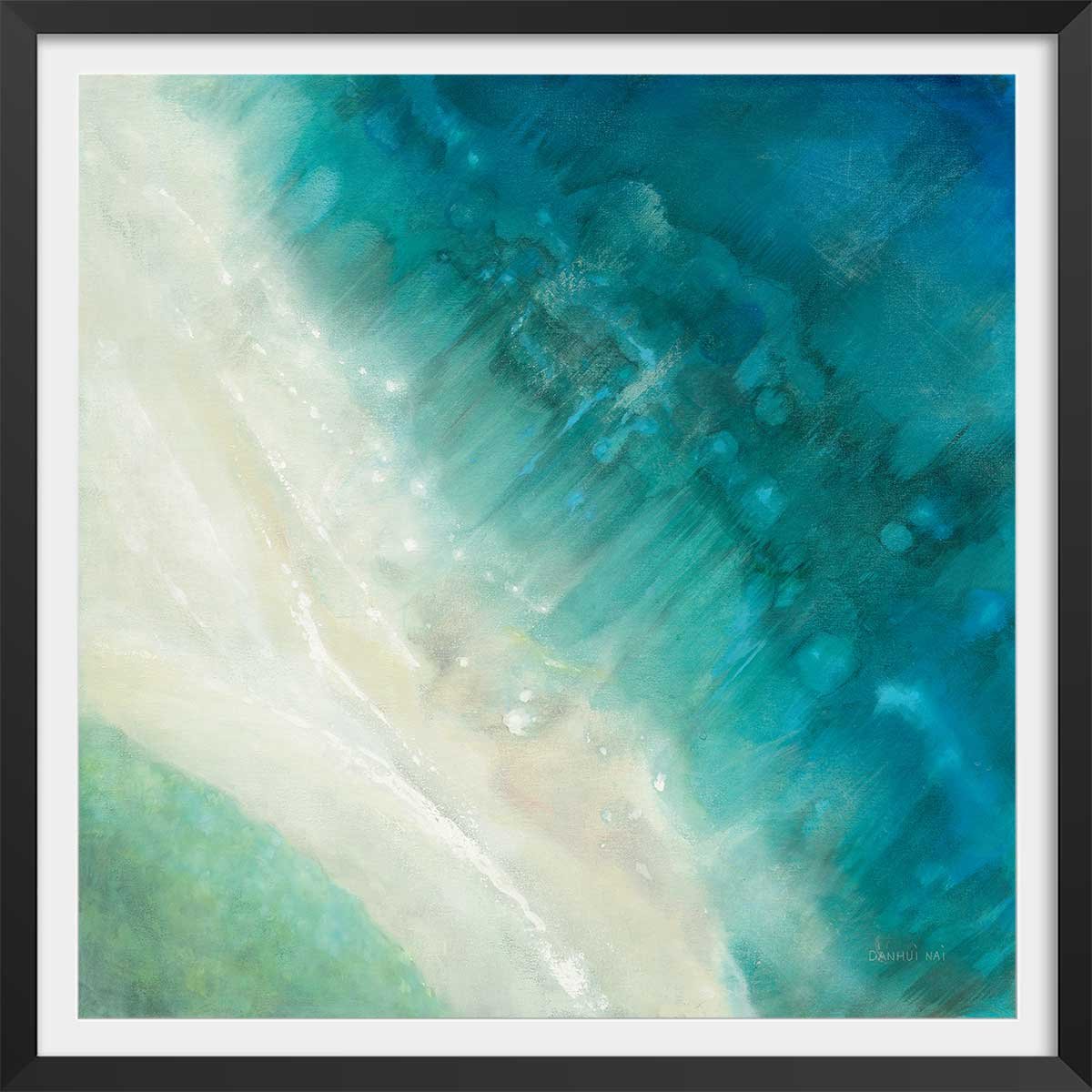 Affiche Plage bleue affiche + cadre en bois - noir, HEXOA