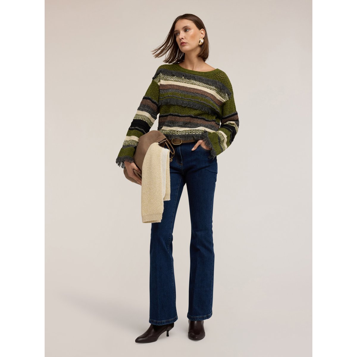 Maille ajourée à rayures multicolores vert, MOTIVI