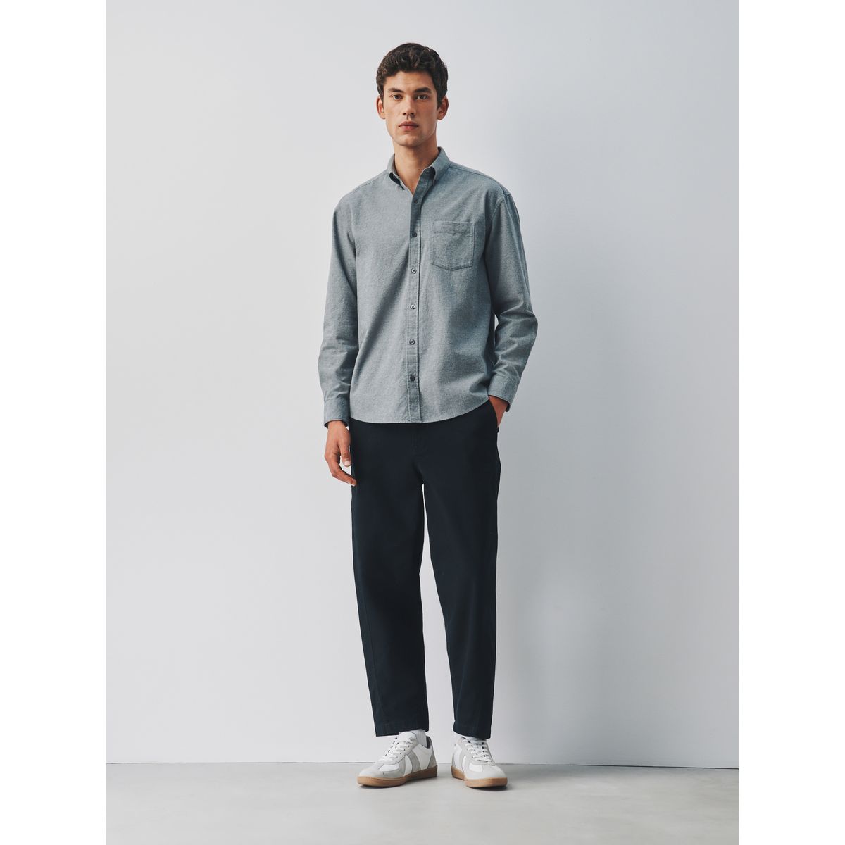 Chemise oxford brossée à manches longues gris, NEXT