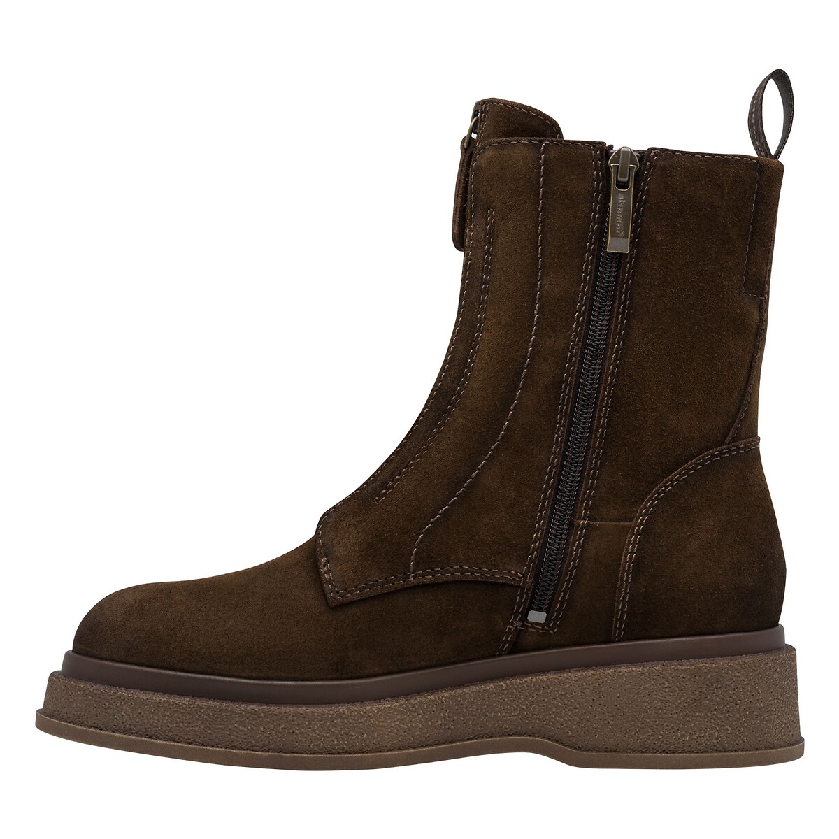 Flache Stiefeletten mit Reissverschluss aus Wildleder braun, TAMARIS