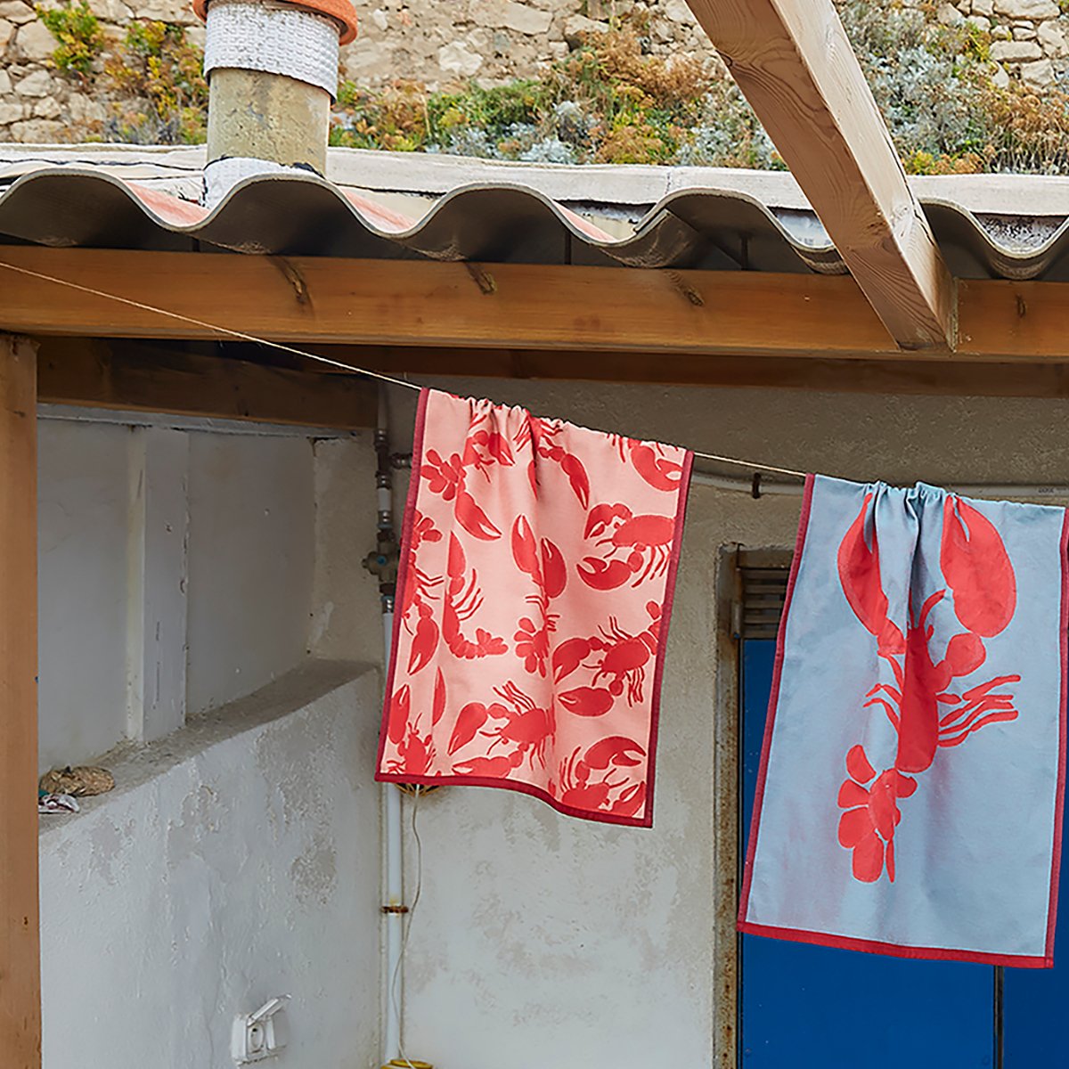 Torchon jacquard BONNE PECHE bleu, SYLVIE THIRIEZ
