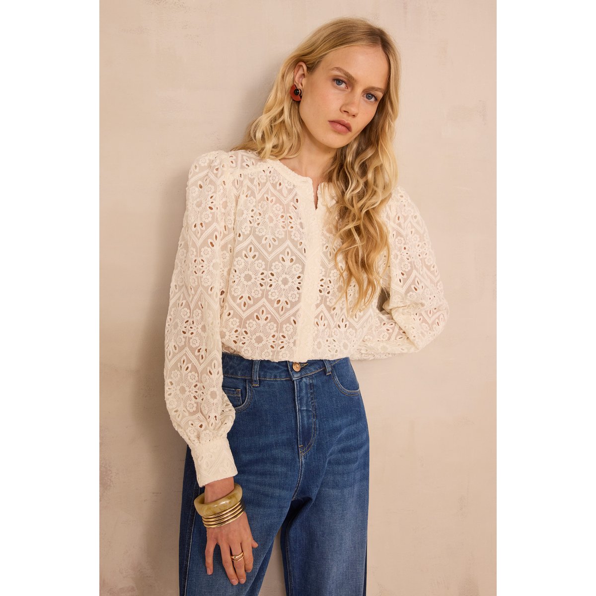 Blouse brodée à manches longues CAMOMILLE creme, Maison 123