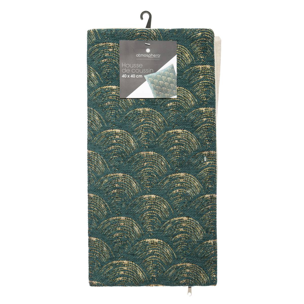 Housse de coussin coton et chenille CHIARA vert foncé, ATMOSPHERA