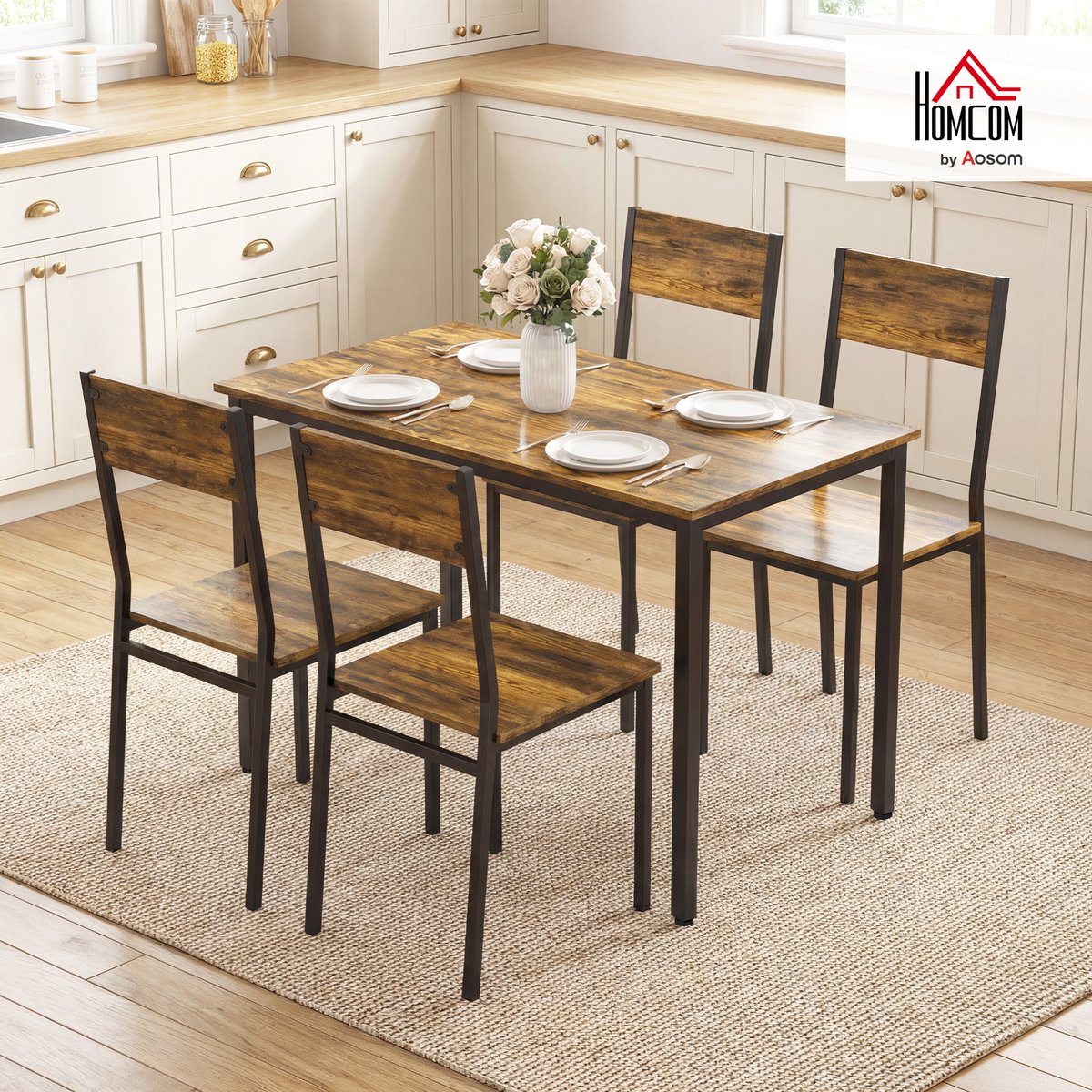 Ensemble de table à manger Panneau de brun rustique, noir, HOMCOM
