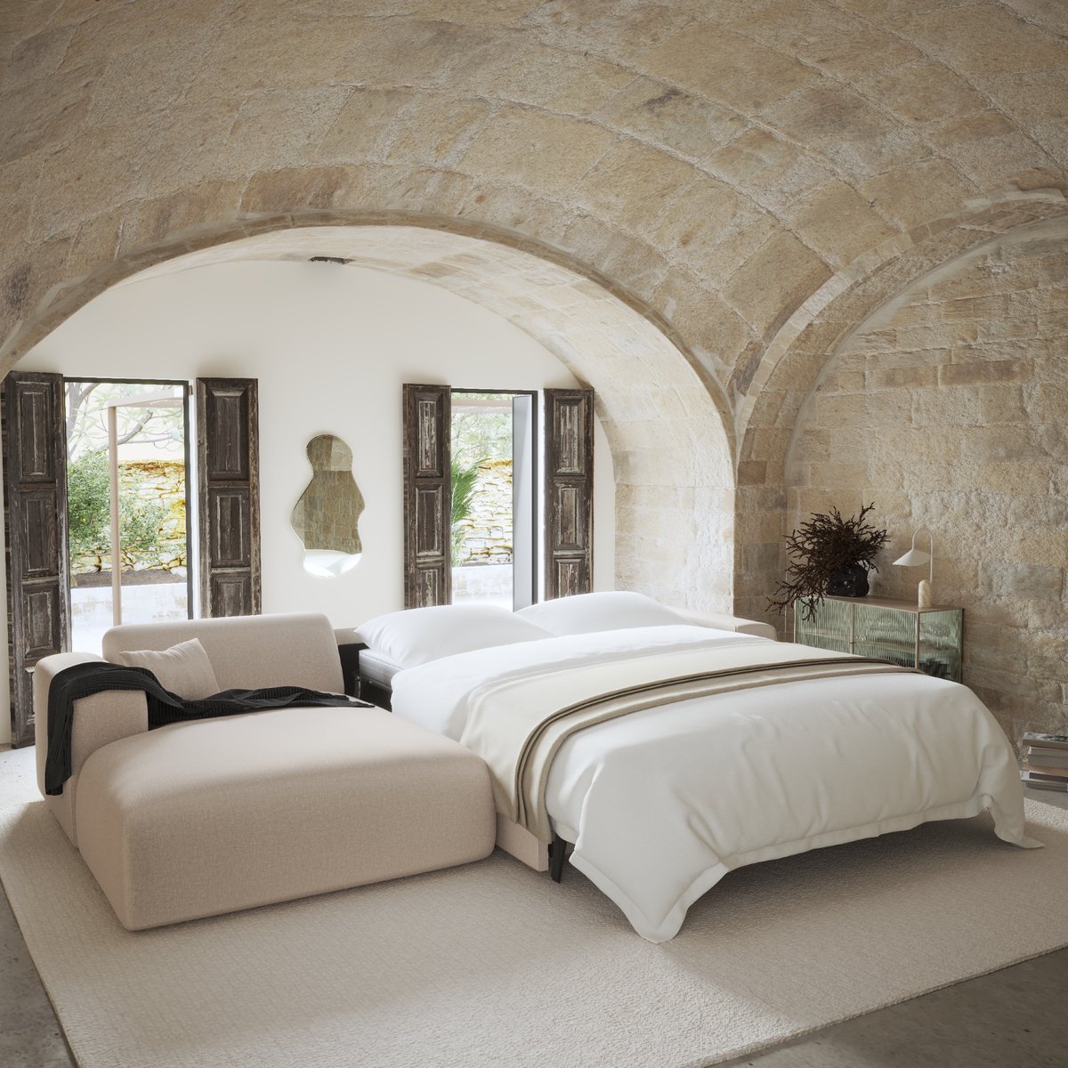 Canapé d'angle en tissu tramé MYRA beige, SIA HOME