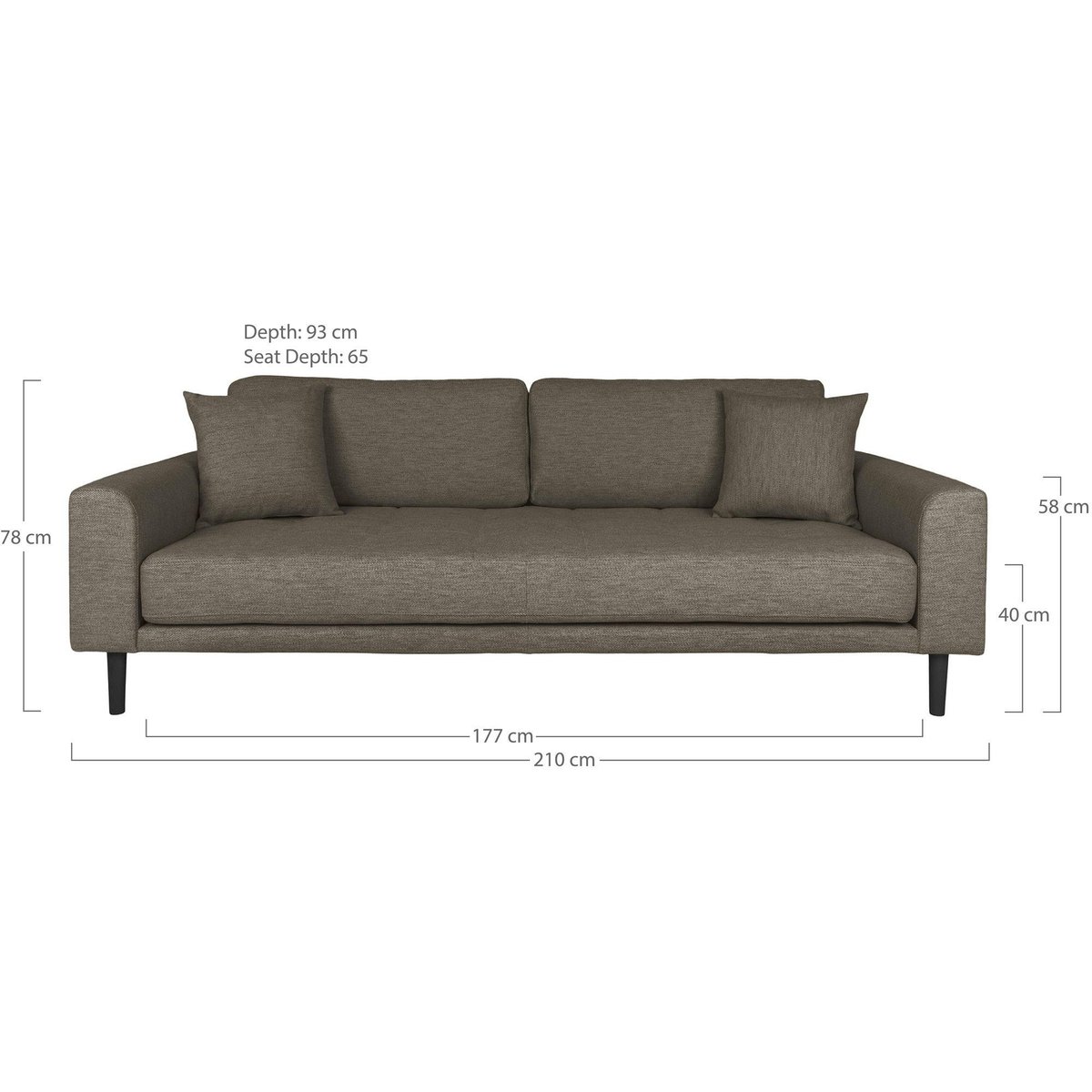 Canapé droit moderne en tissu AMSTERDAM marron - 3 places, PIER IMPORT