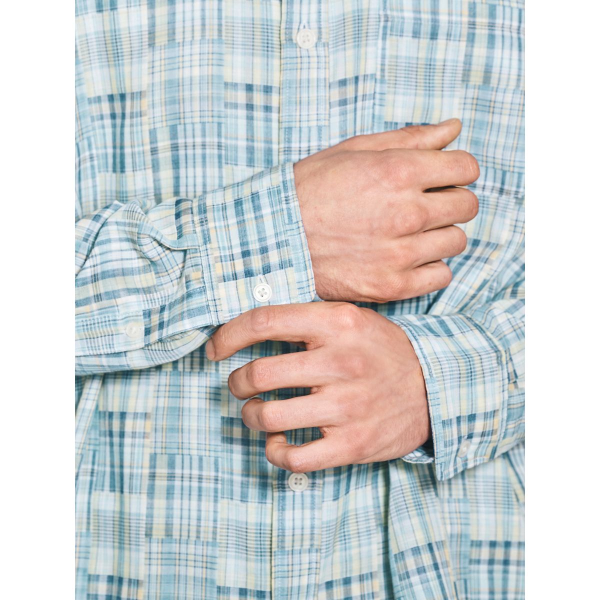 Chemise manches longues à carreaux patchwork bleu, NEXT