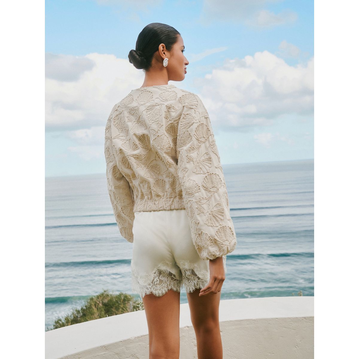 Veste zippée et brodée en coton écru, NEXT