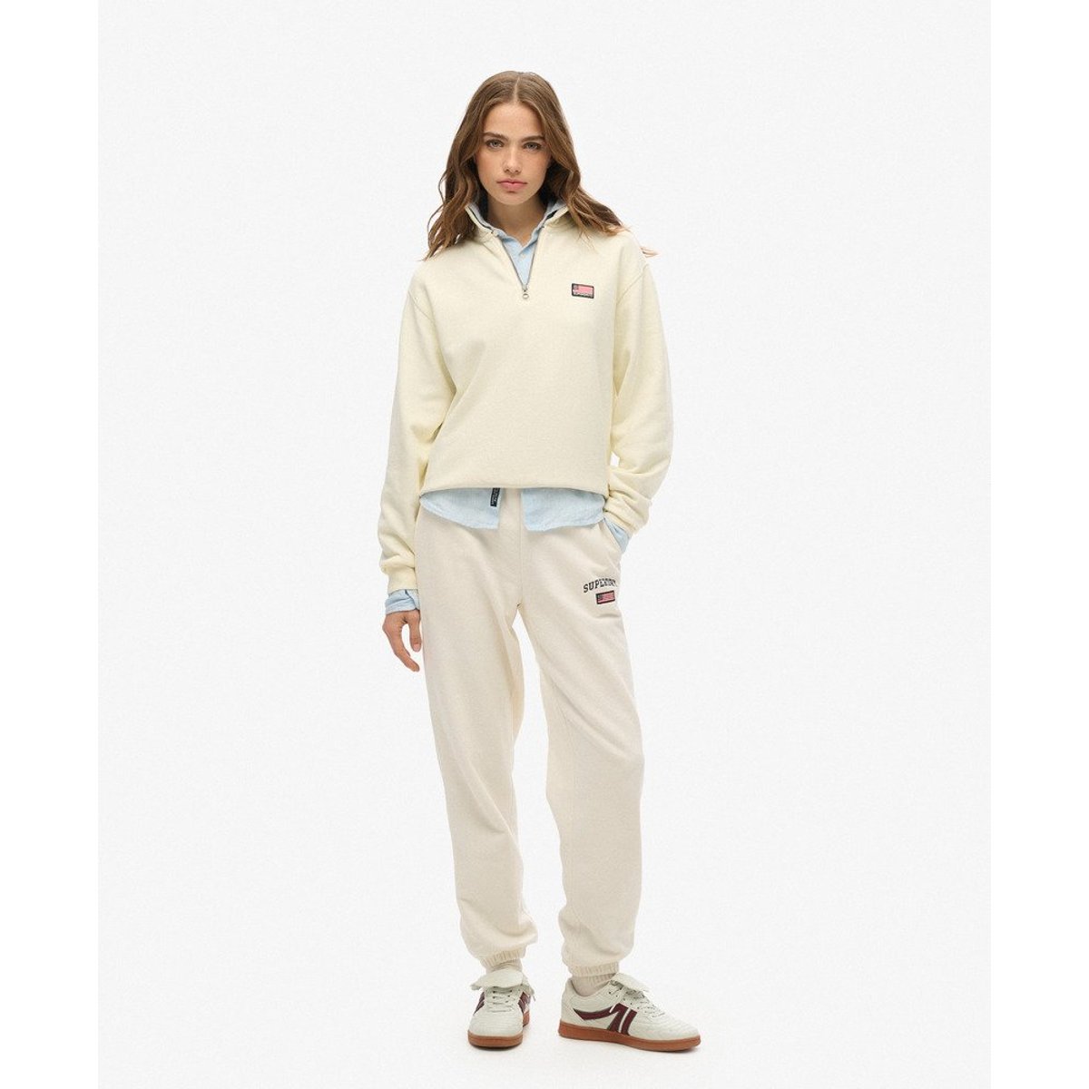 Sweatshirt Col Zippé Athletic Essentials blanc cassé, SUPERDRY