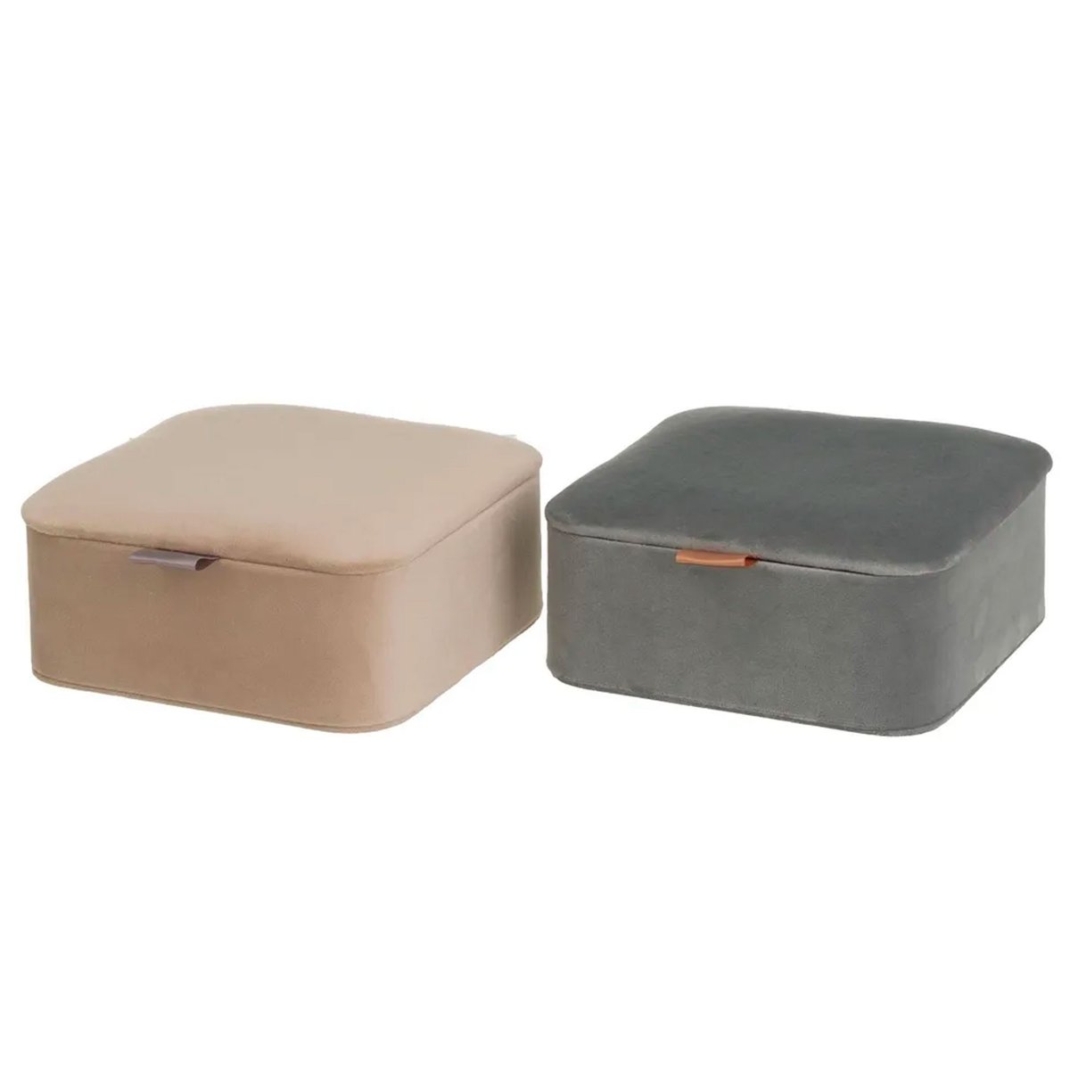 Set de 2 boîtes à bijoux velours beige et gris 16x16x6.5cm gris, WADIGA