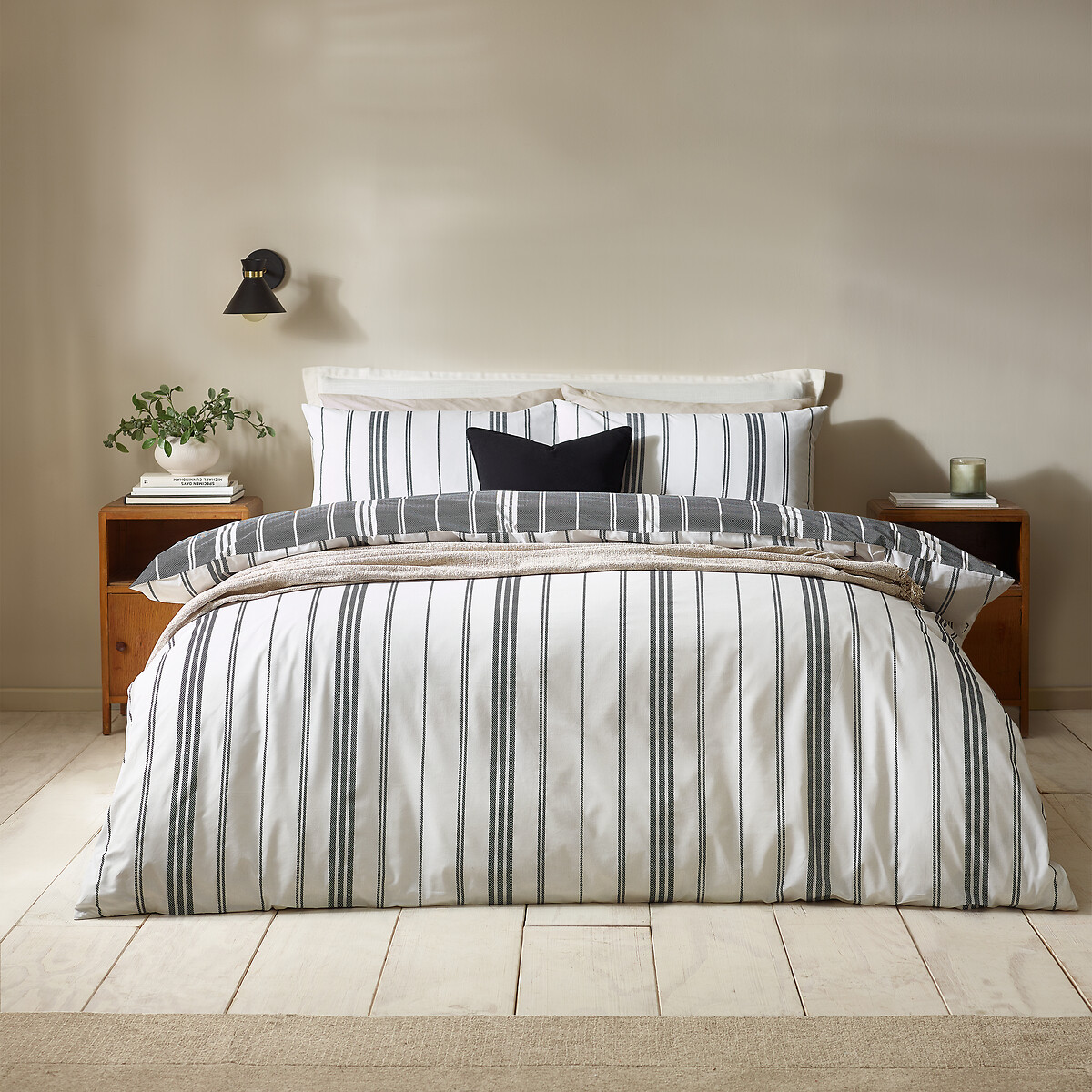 Harbour Stripe Reversible Duvet Cover And Pillowcase Set black, CATHERINE LANSFIELD