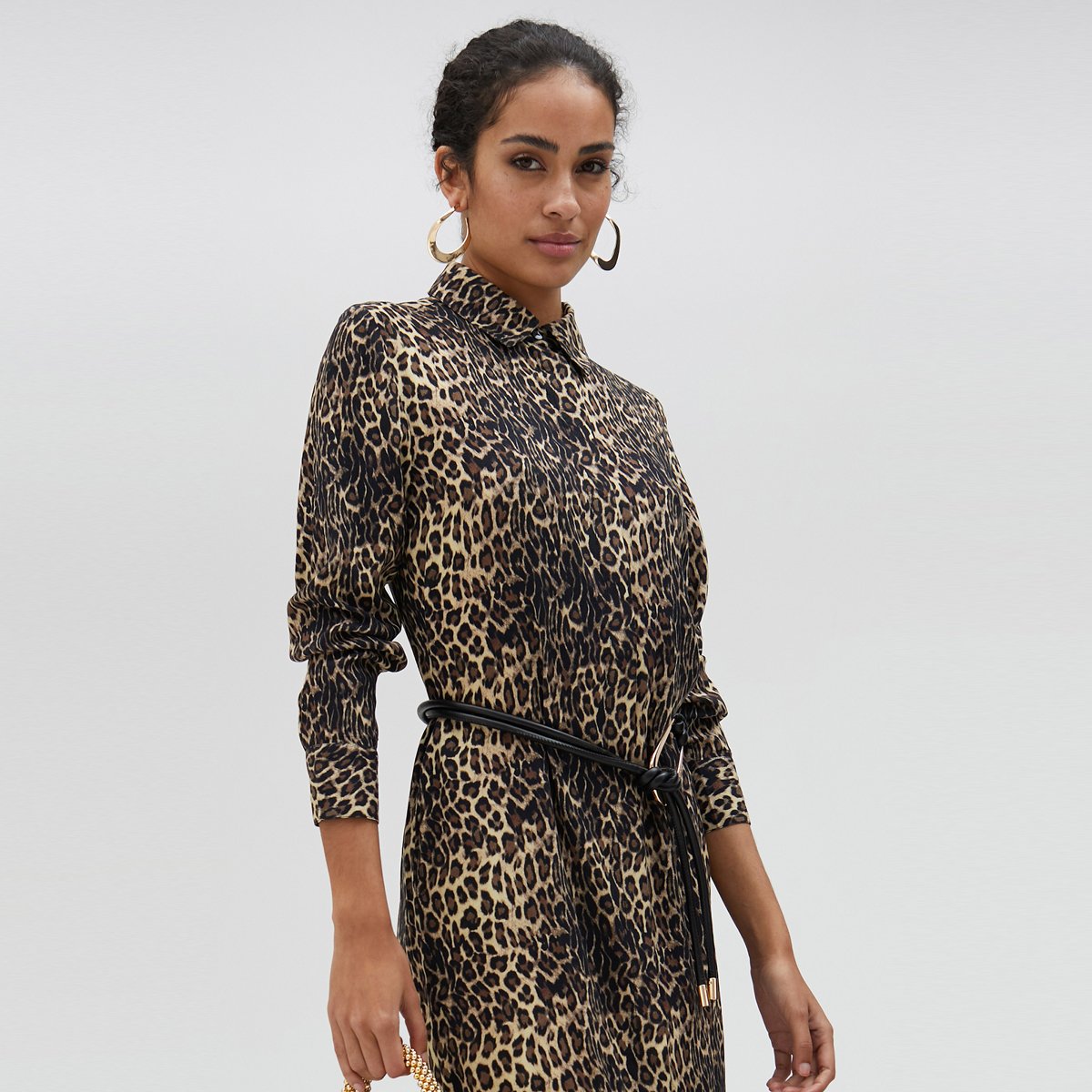 Robe chemise longue en col à revers léopard, LOLA CASADEMUNT