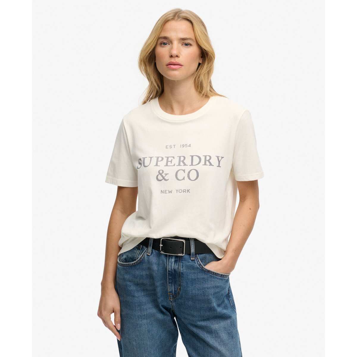 T-shirt Luxe Casual Coupe Décontractée crème, SUPERDRY