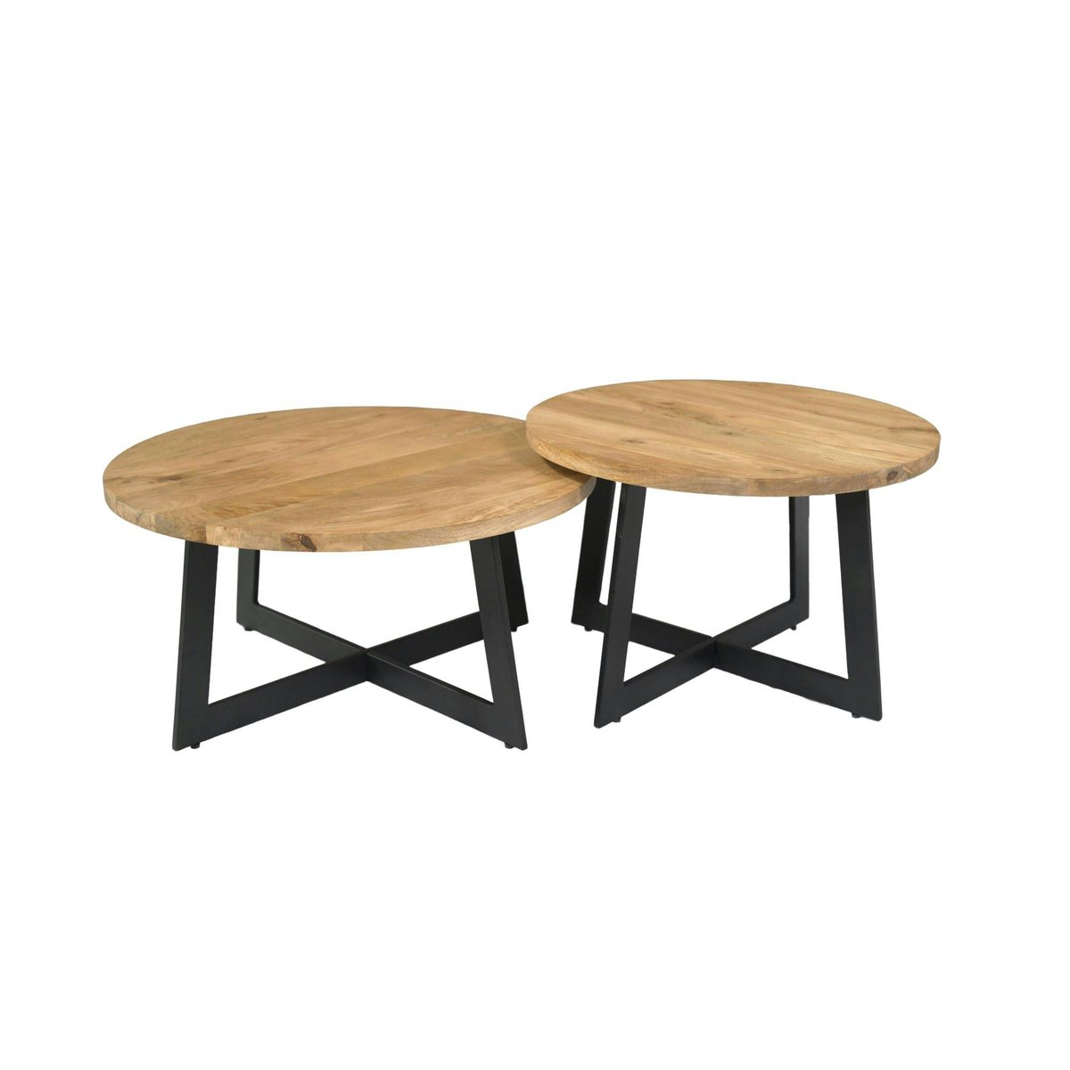 Table basse ronde en bois avec pied en croix (lot de 2) ALMA bois naturel, PIER IMPORT